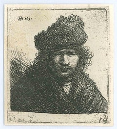 Self Portrait in Fur Cap and Robe - Etching after Rembrandt - 19th Century