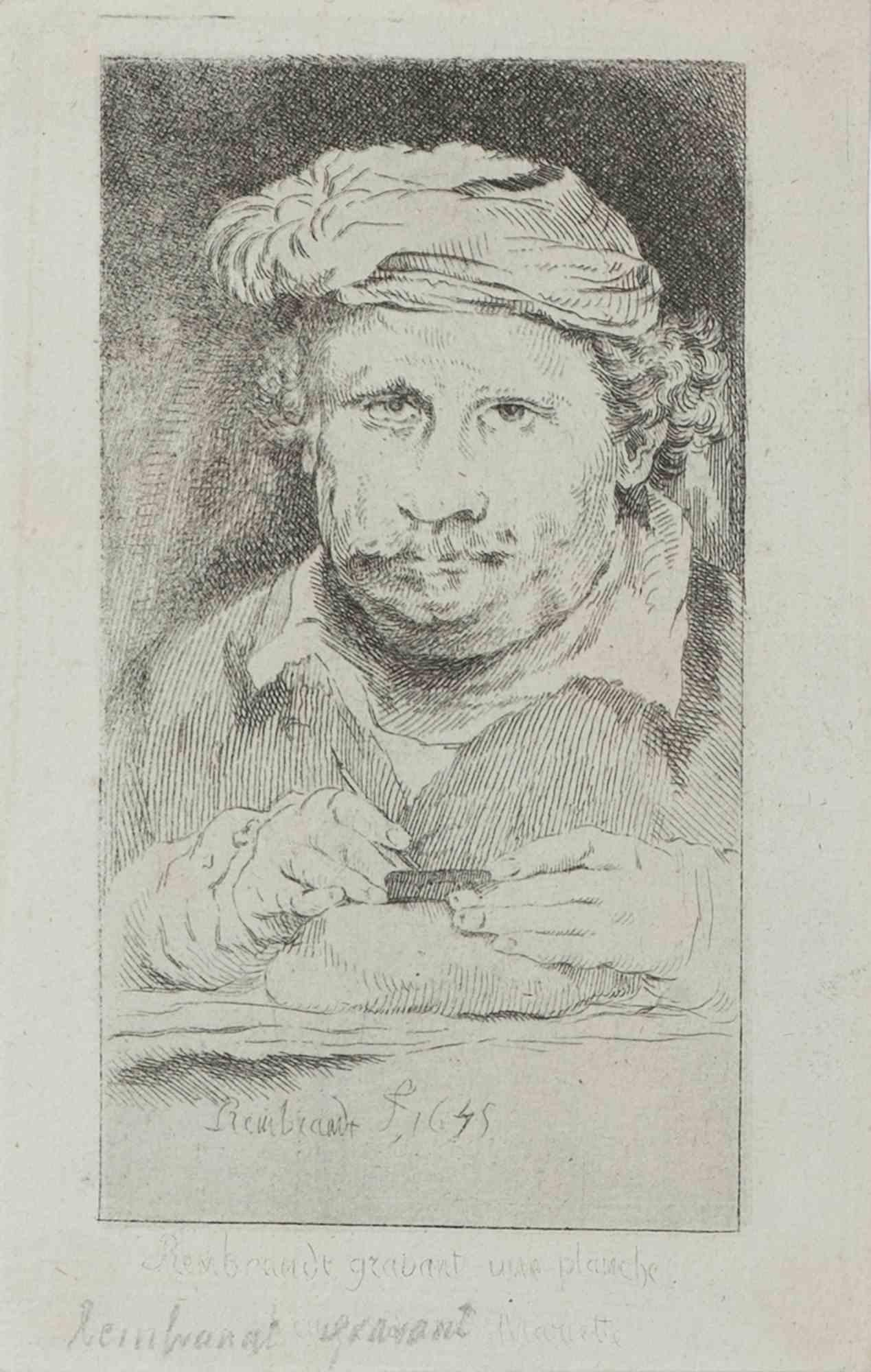 (After) Rembrandt van Rijn  Portrait Print - Self Portrait - Etching  after Rembrandt Van Rijn - Early 20th Century