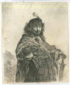 Autorretrato con gorro emplumado - Grabado según Rembrandt - Siglo XIX
