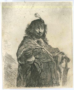 Autoritratto con cappello piumato - Incisione dopo Rembrandt - XIX secolo