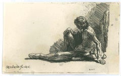 Study Of A Man Sitting On The Ground - Etching after Rembrandt -19th Century