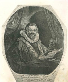 L'Arminia Pastor Johannes Uytenbogaert - gravure à l'eau-forte de Rembrandt - XIXe siècle