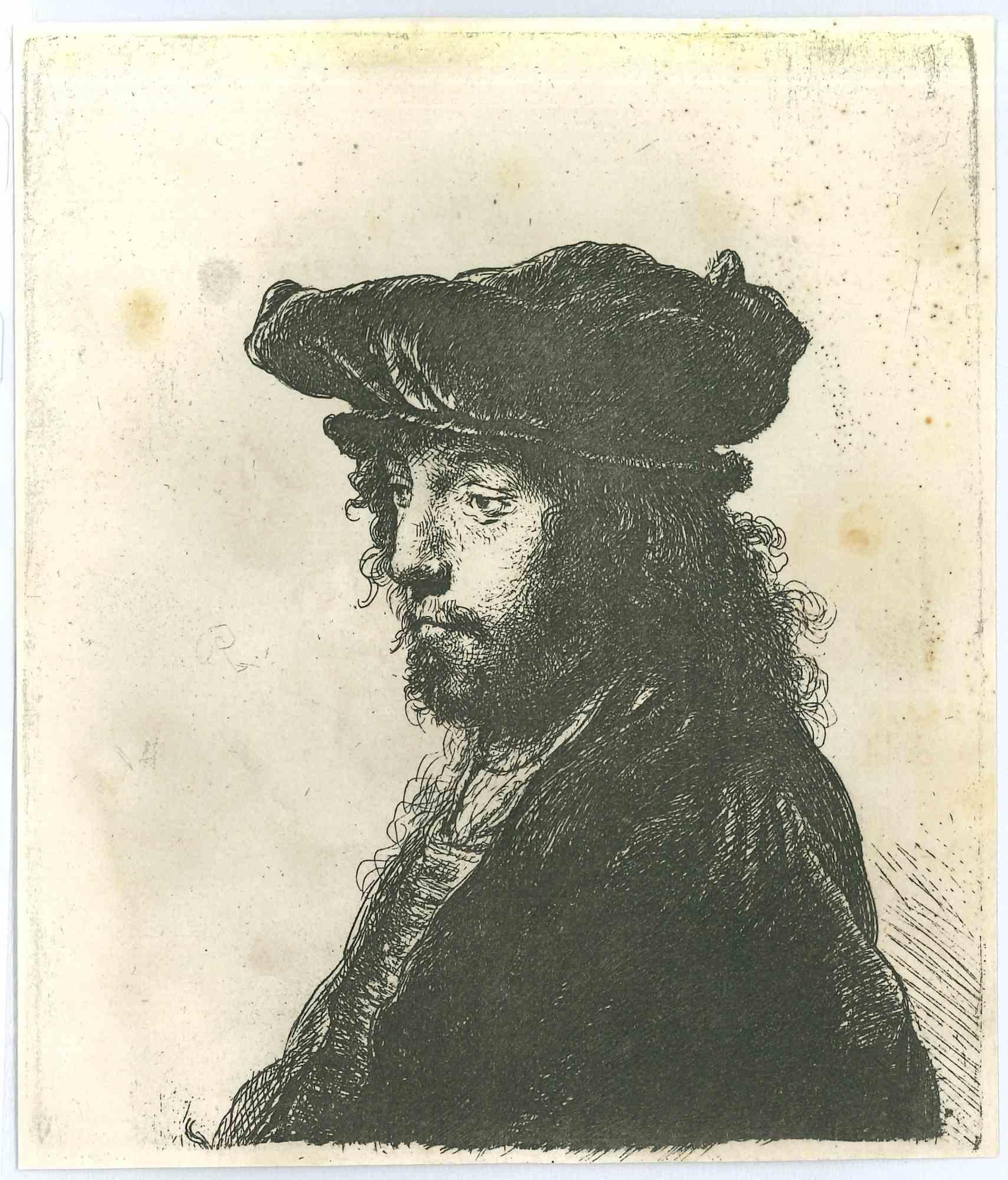 Charles Amand Durand Figurative Print - The Fourth Oriental Head - Engraving after Rembrandt - 19th Century
