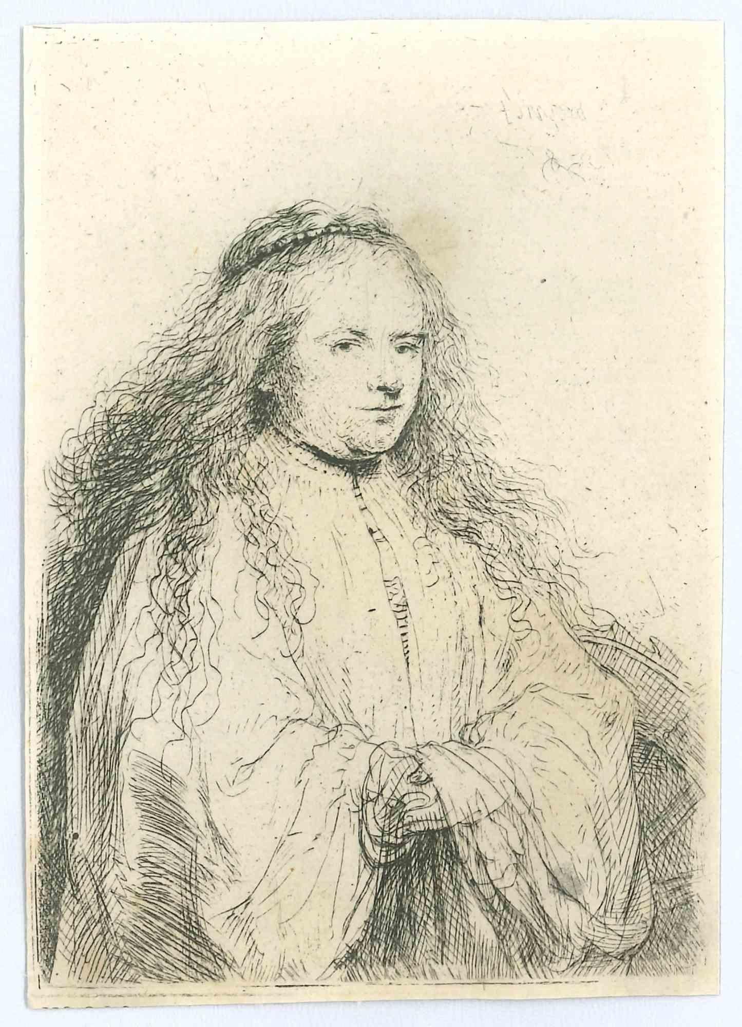 (After) Rembrandt van Rijn  Figurative Print - The Little Jewish Bride - Etching after Rembrandt - 19th Century