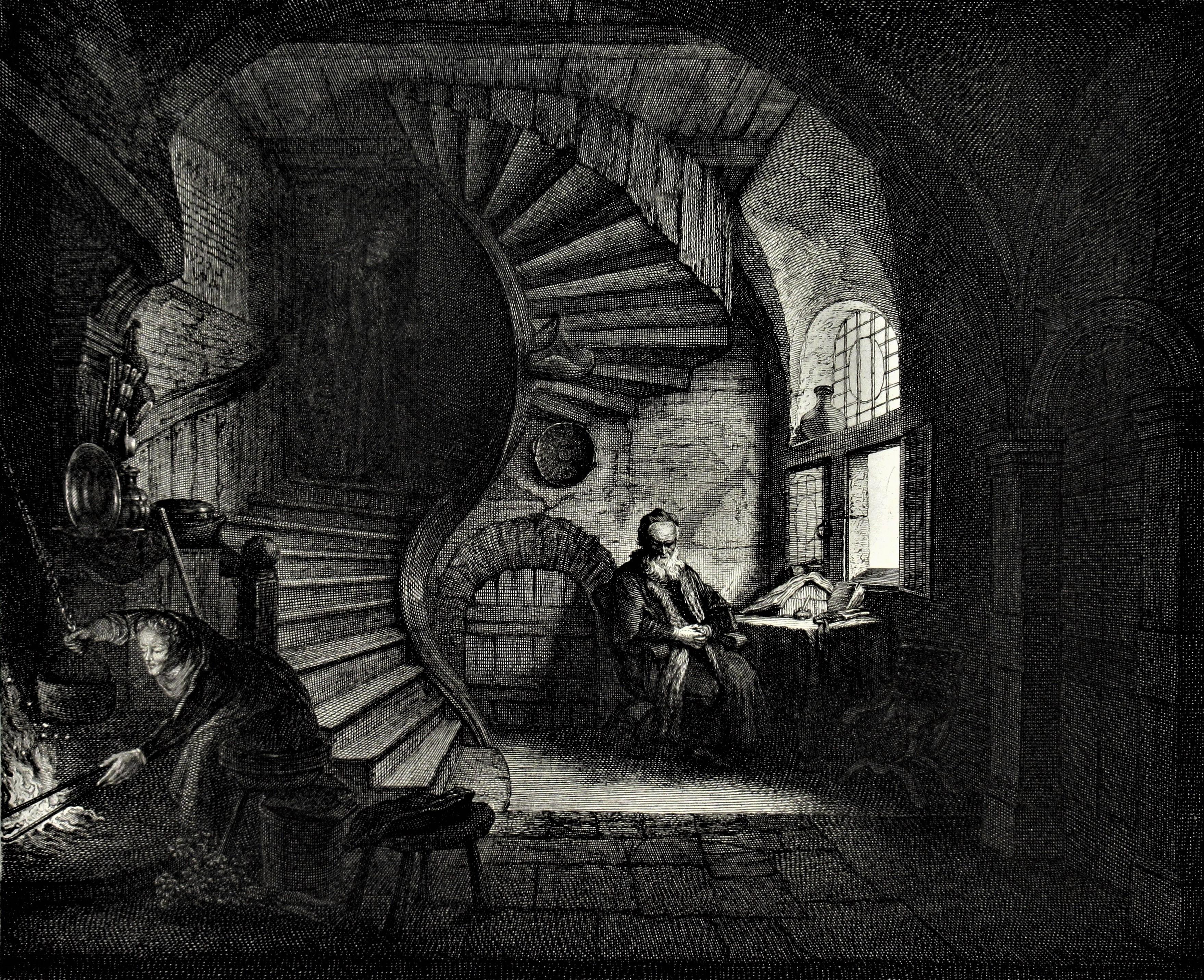 The Philosophe en Contemplation - Print by (After) Rembrandt van Rijn 