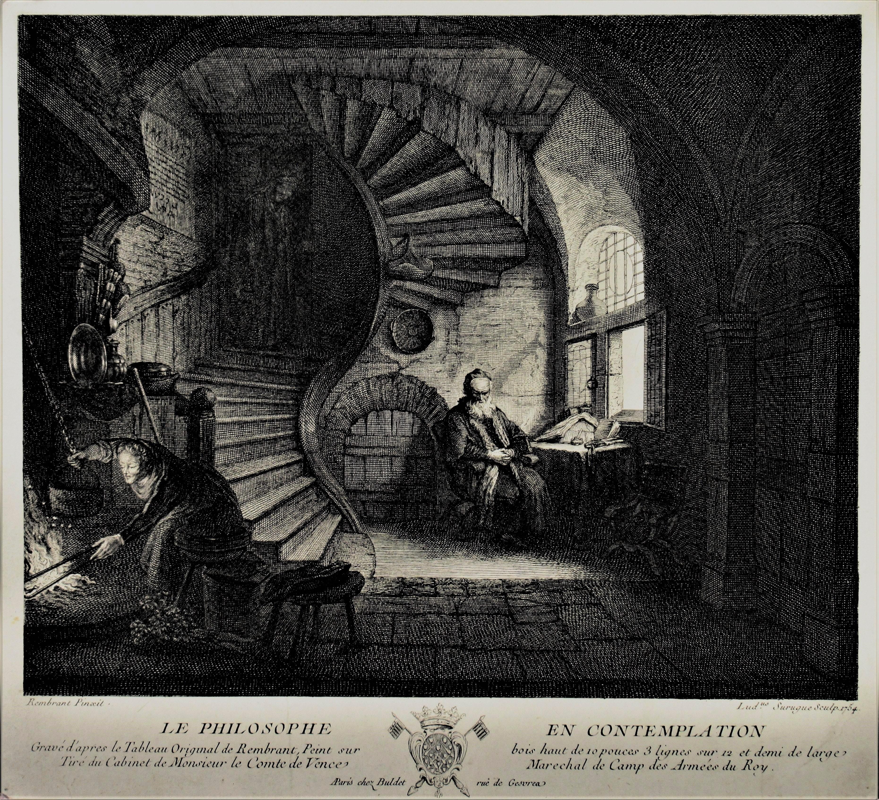(After) Rembrandt van Rijn  Figurative Print - The Philosophe en Contemplation