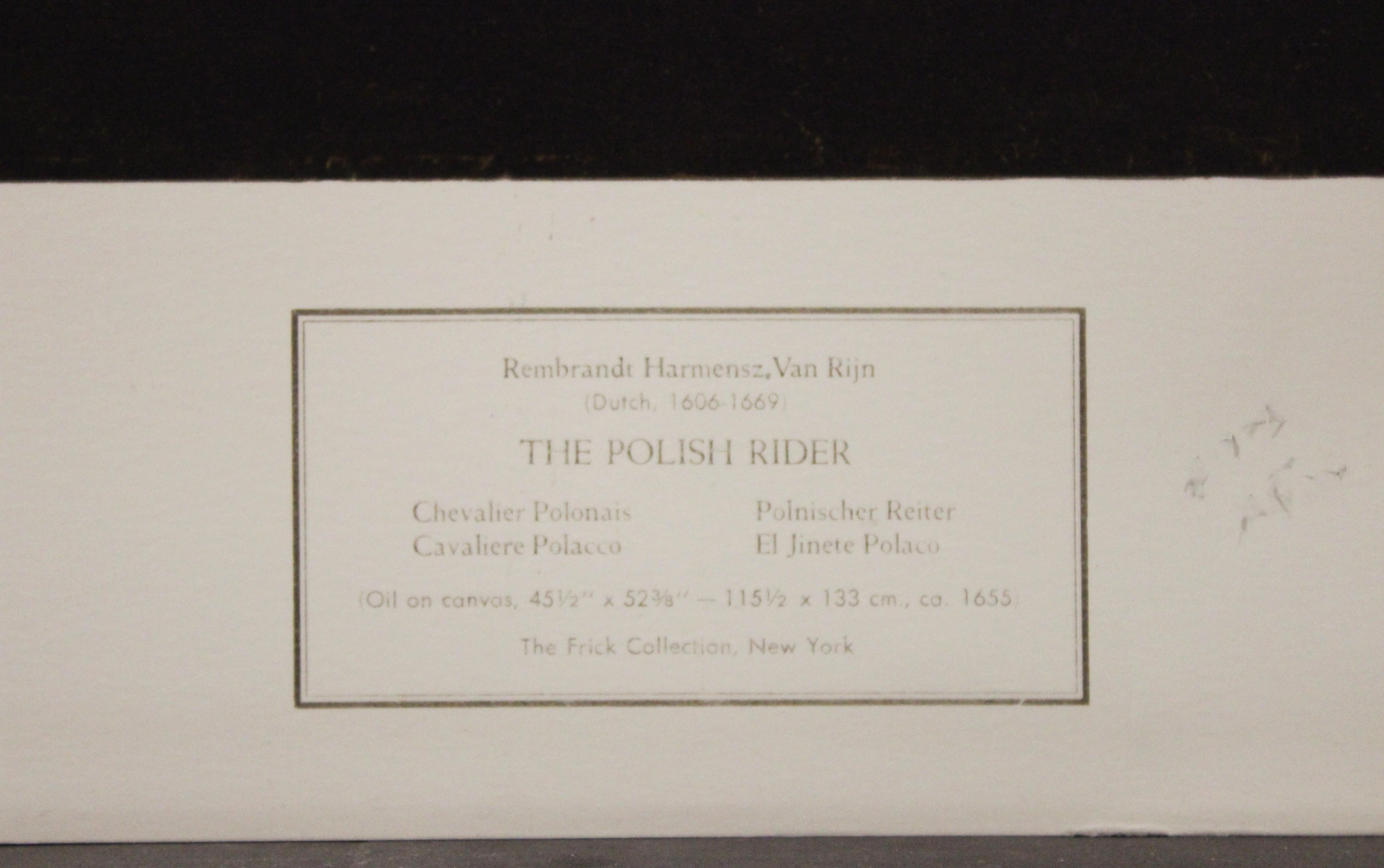 L'affiche d'équitation polonaise. New York Graphic Society (Société graphique de New York)  - Print de (After) Rembrandt van Rijn 