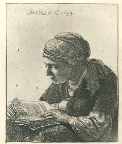 The Reader II - Etching after Rembrandt - 19th Century