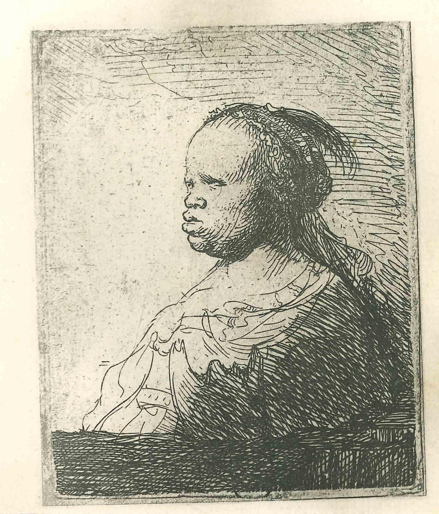 Charles Amand Durand Figurative Print - The White Arab - Engraving after Rembrandt - 19th Century