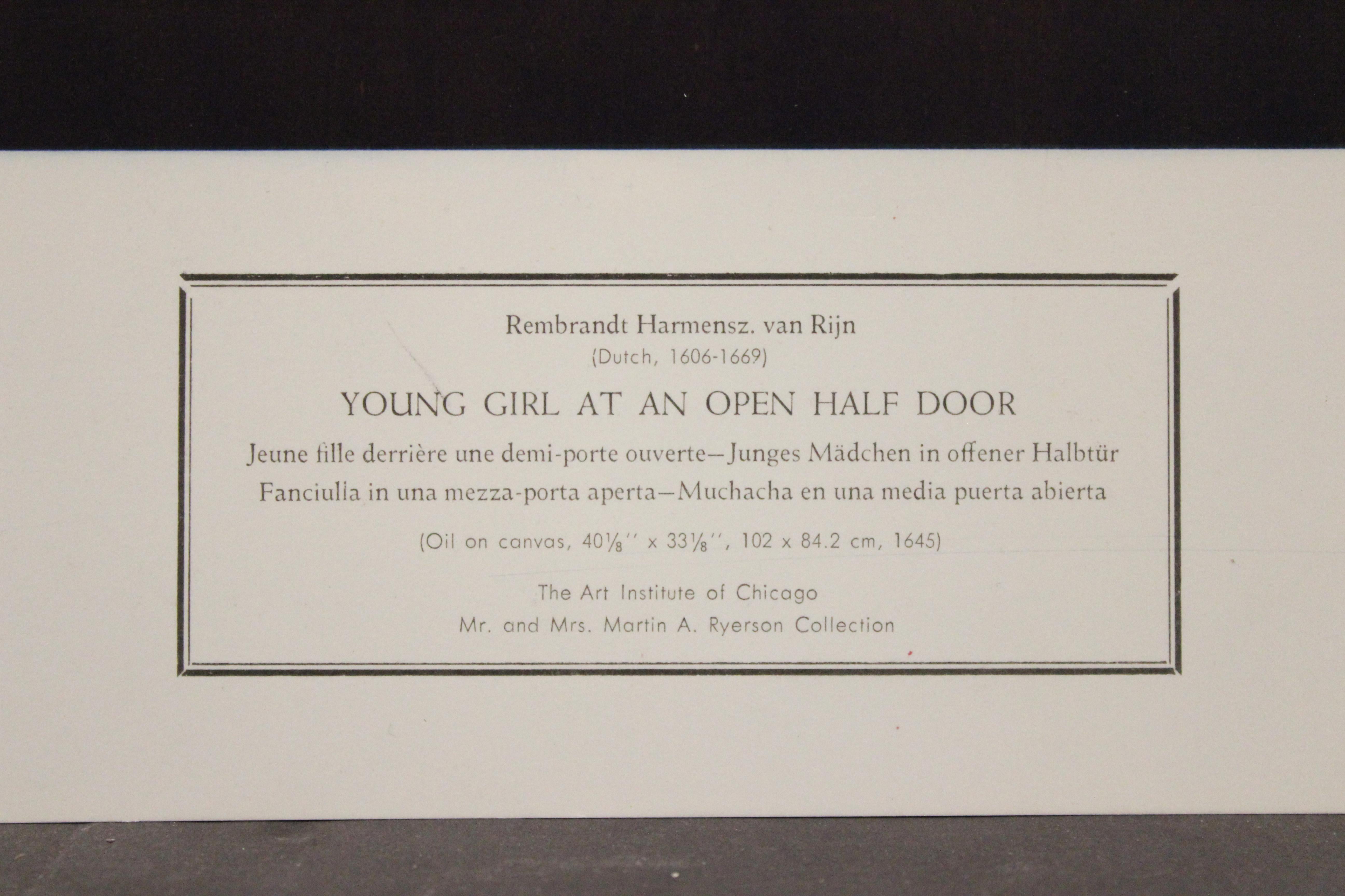 Young Girl At An Open Half Door-Poster. New York Graphic Society, Ltd. - Print by (After) Rembrandt van Rijn 