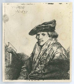 Antique Young Man in a Velvet Cap - Original Etching after Rembrandt - 19th Century