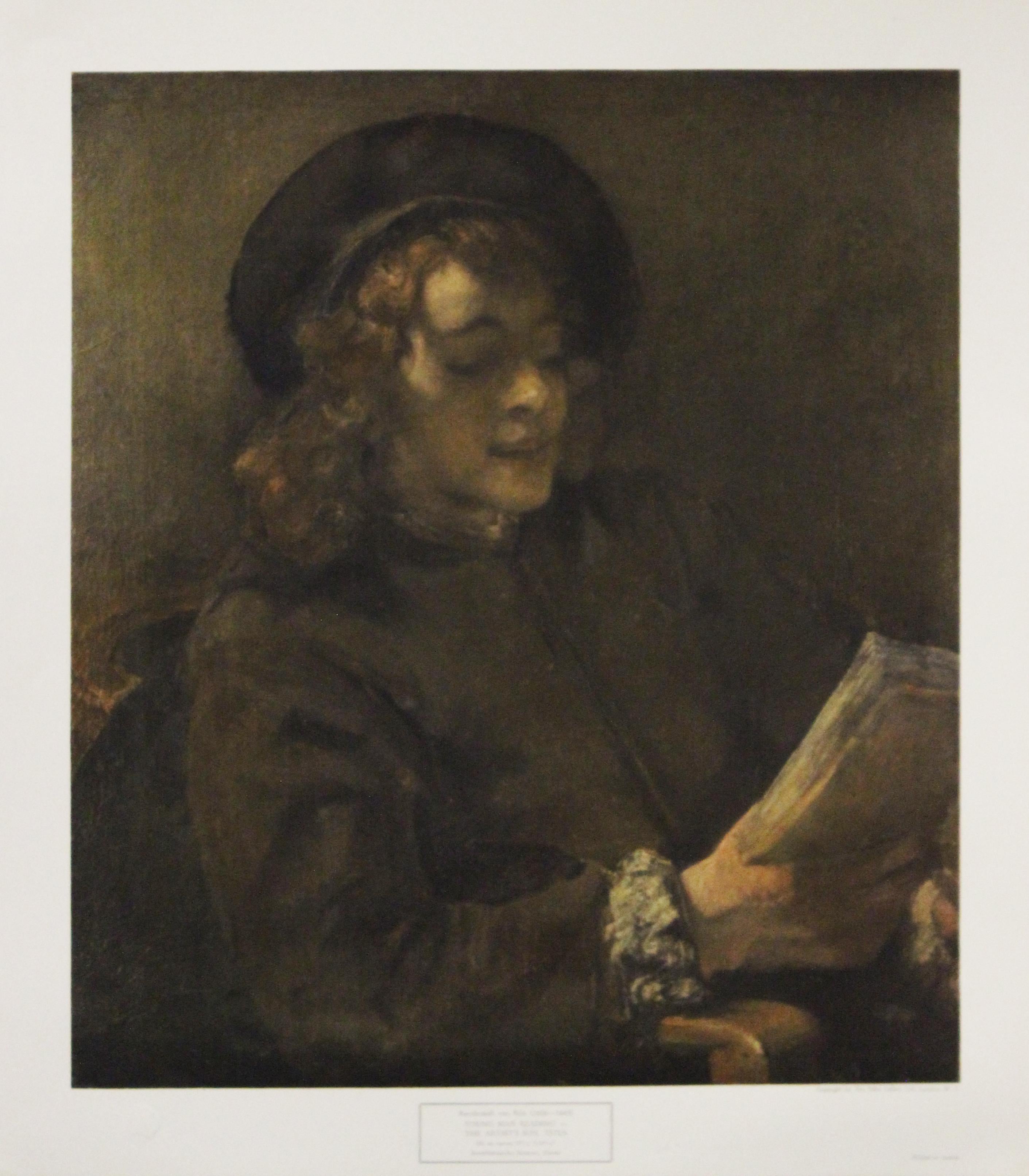 (After) Rembrandt van Rijn  Portrait Print - "Young Man Reading-The Artist's Son, Titus" Poster. Printed in Austria.