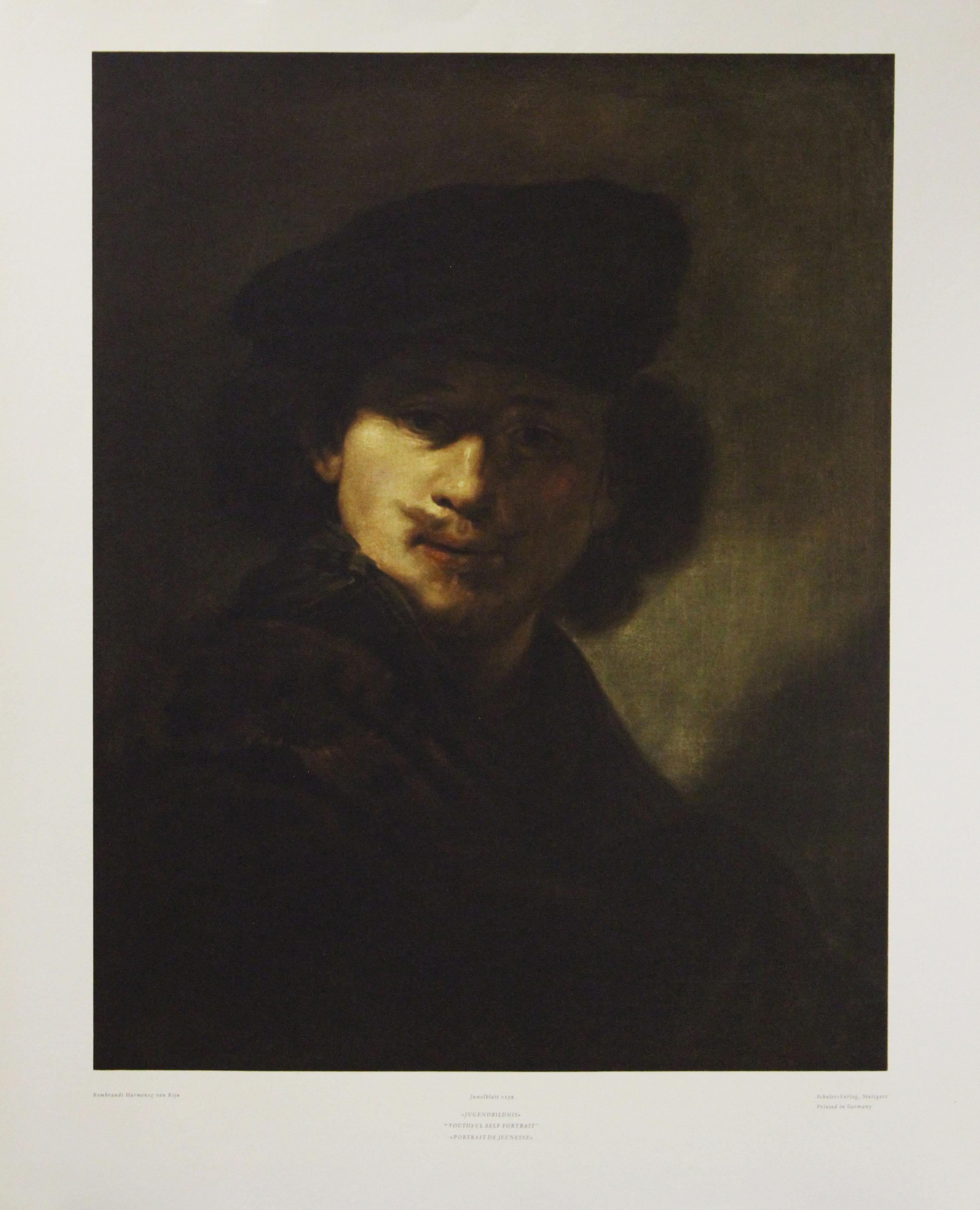 (After) Rembrandt van Rijn  Portrait Print - Youthful Self Portrait-Poster. Printed in Germany. 