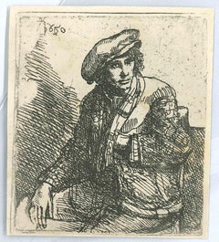 Zittende Jongeman Met Een Tas - Etching after Rembrandt - 19th Century