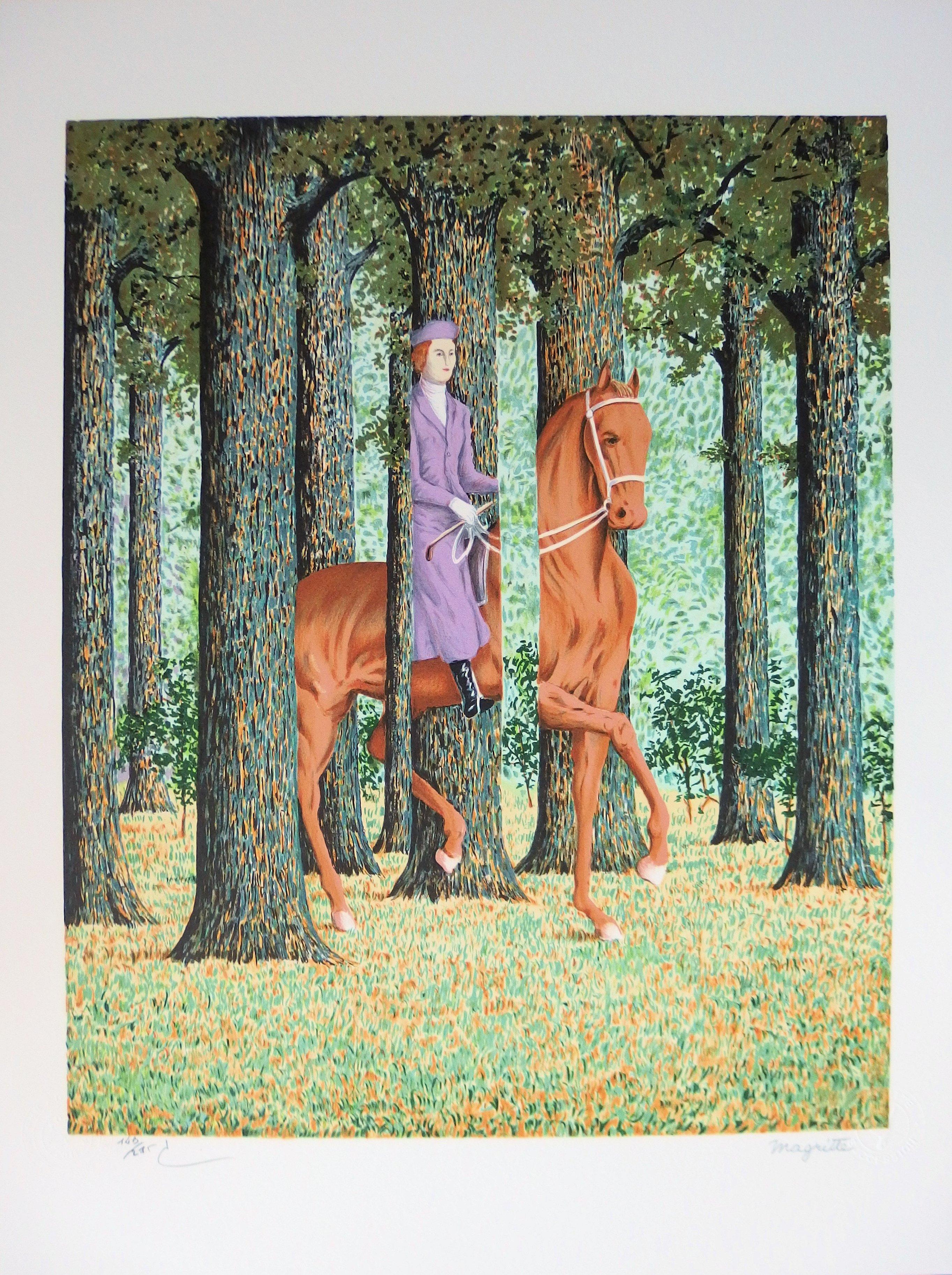(after) René Magritte Landscape Print - Le Blanc Seing (Woman on a Horse) - Lithograph