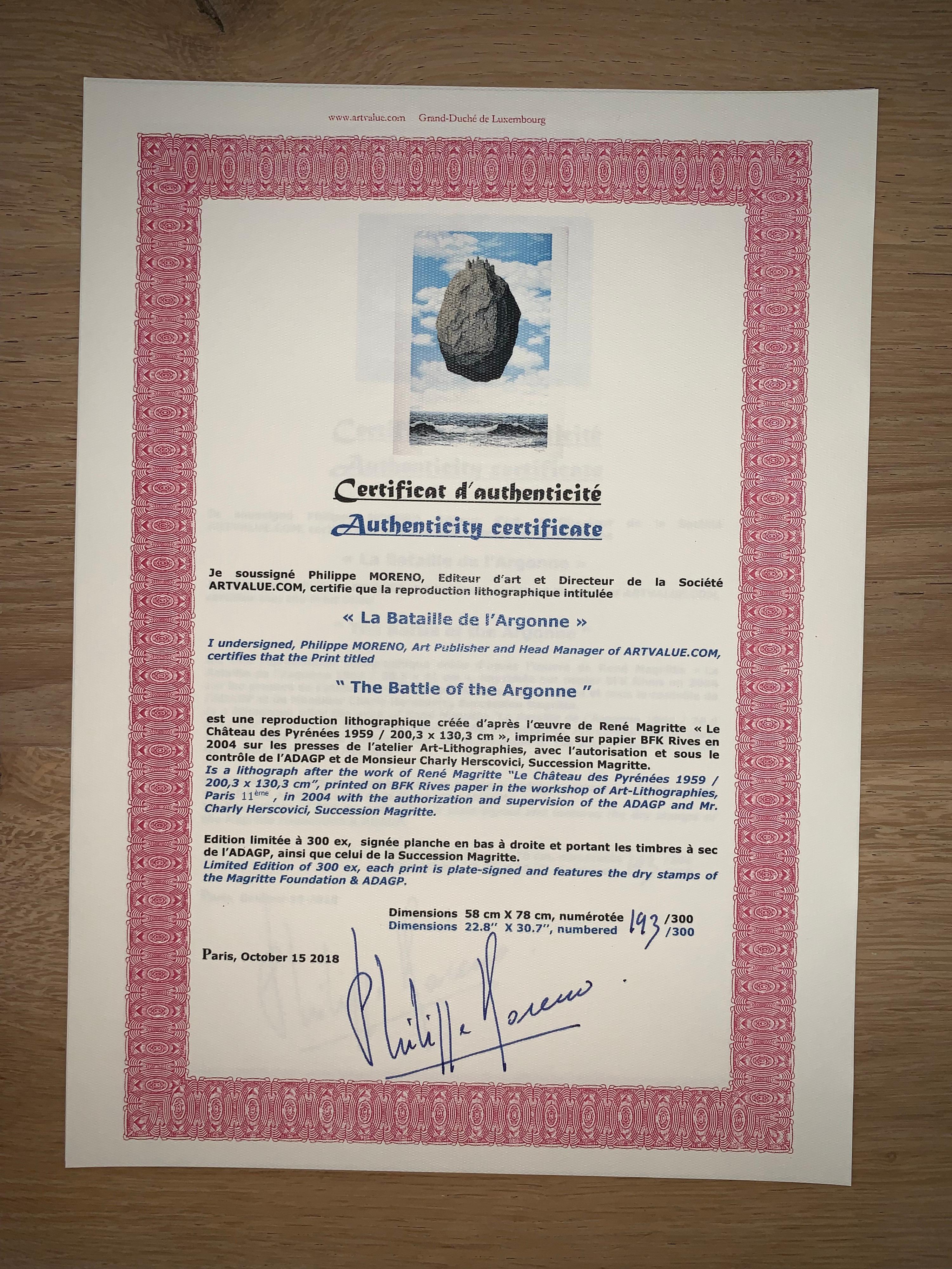 Le Château des Pyrénées - Siglo XX, Surrealista, Litografía, Grabado figurativo - Print de (after) René Magritte