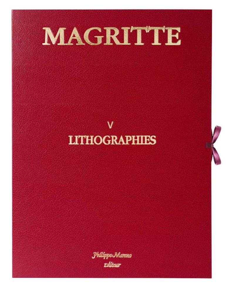 Complete set of 20 color lithographs in a beautiful burgundy board with ties, plate-signed by Magritte and numbered from the edition of 275. 
  
The lithograph features the dry stamps of the Magritte Foundation & ADAGP and is countersigned in pencil