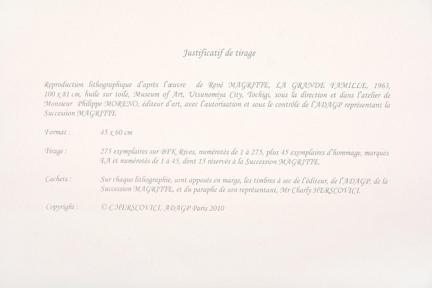 RENÉ MAGRITTE LA GRANDE FAMILLE, 1963 Limited edition Lithograph - Surrealism 1