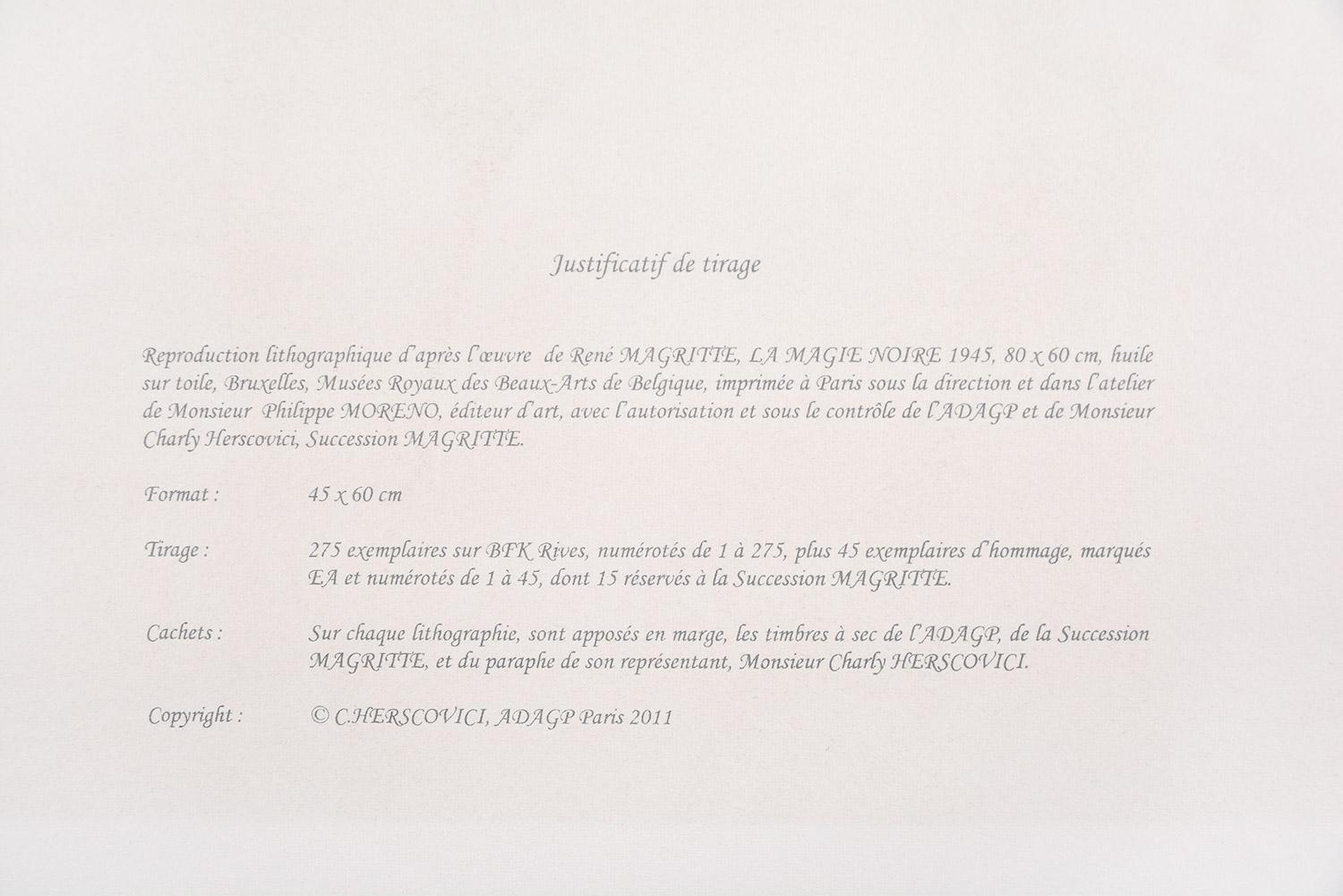 RENÉ MAGRITTE: LA MAGIE NOIRE, 1945 - Limited edition Lithograph Surrealism For Sale 1