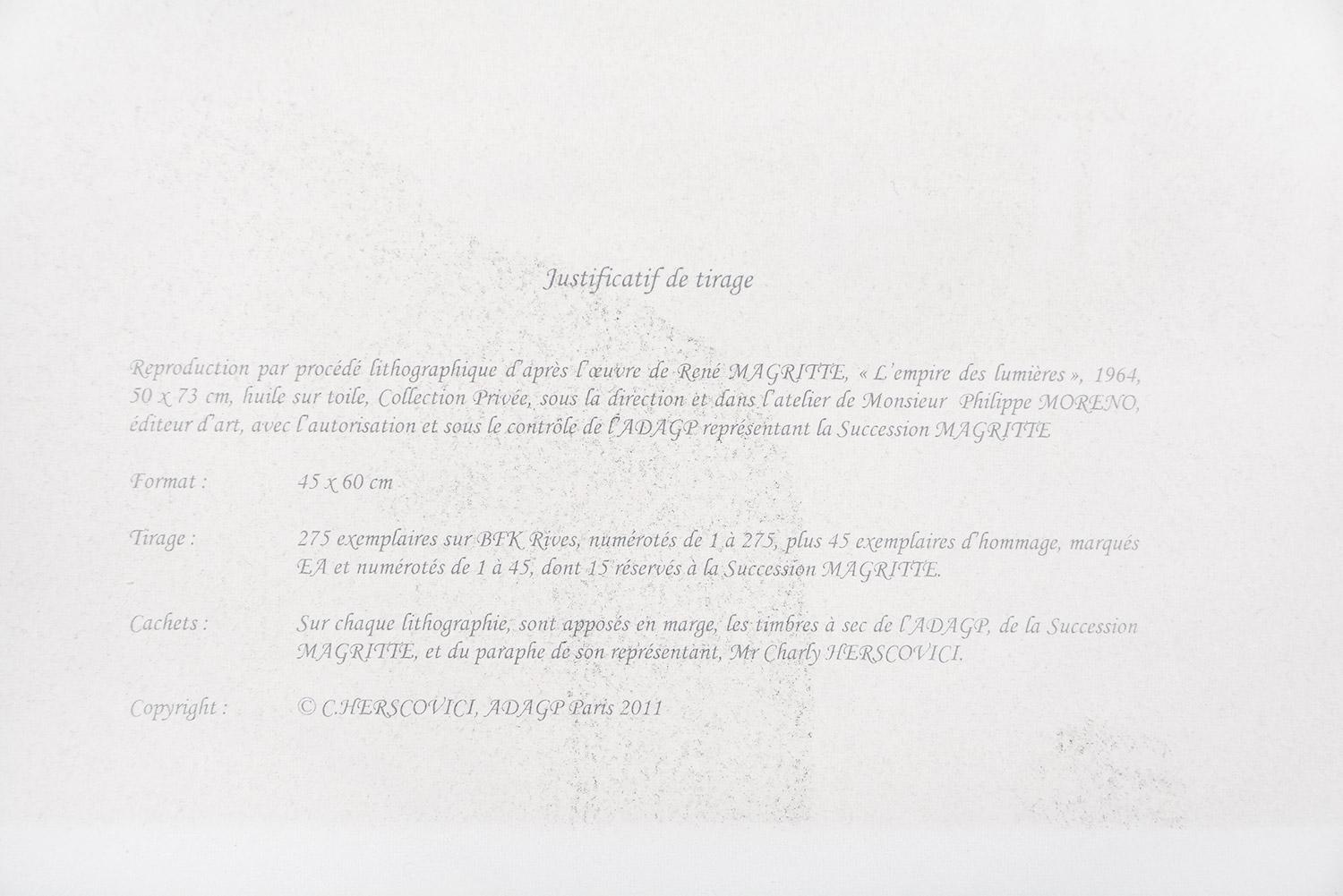 RENÉ MAGRITTE L'EMPIRE DES LUMIÈRES, 1964 Limited edition Lithograph, Surrealism For Sale 1