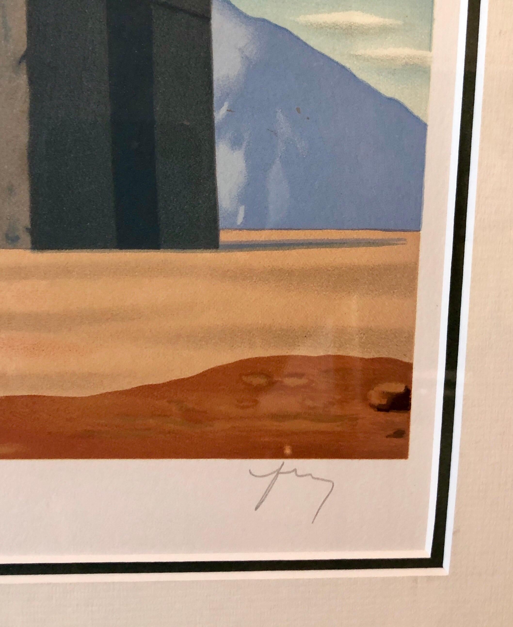 Surrealistische Traumlithographie eines belgischen Meisters, Magrit-Bleistift, signiert von Mourlot (Braun), Landscape Print, von (after) René Magritte