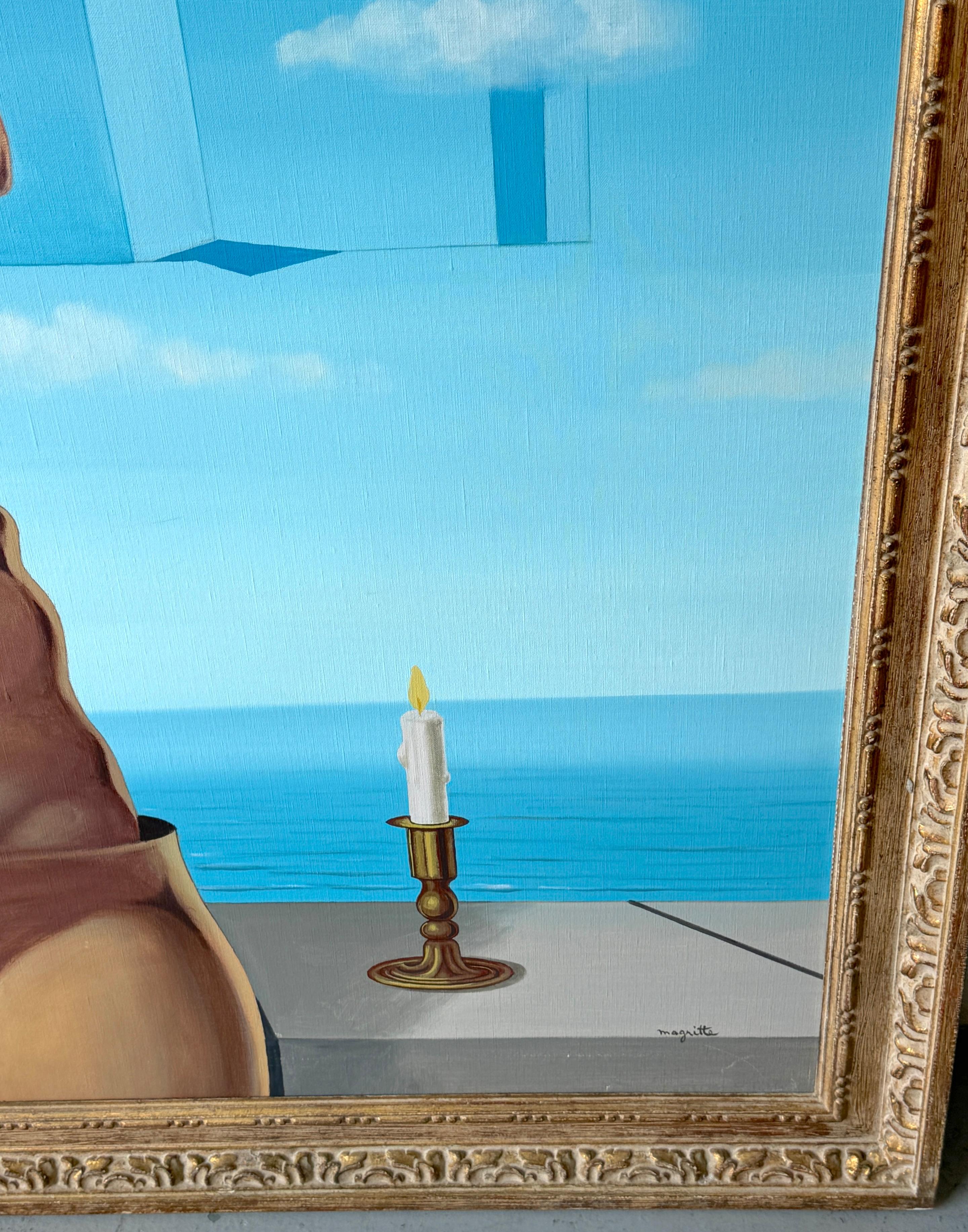 Intagliato (after) René Magritte's Delusions of Grandeur II, Replica d'epoca olio su tela in vendita