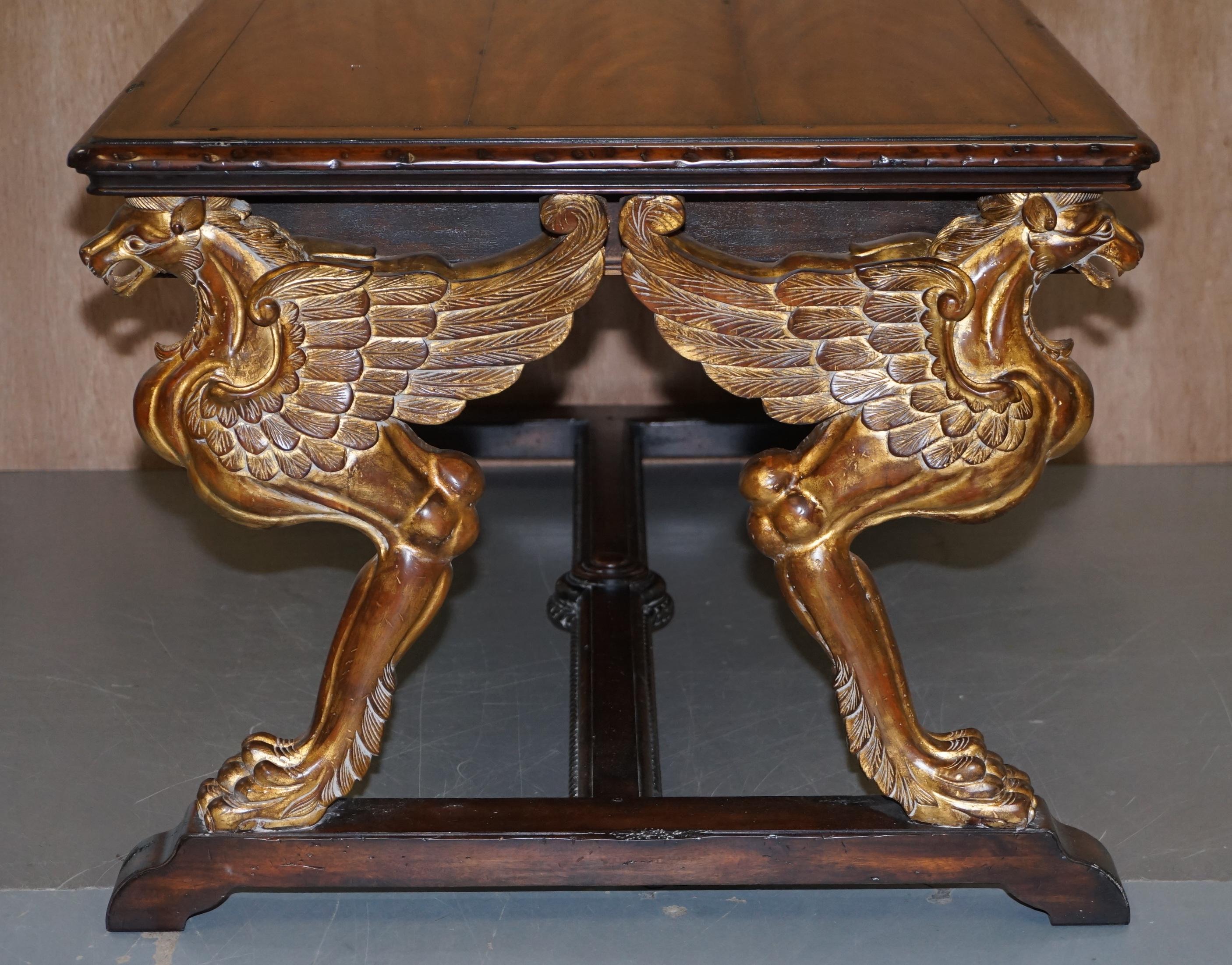 After RJ Horner Gold Giltwood Griffon Hardwood Double Sided Desk Writing Table For Sale 4