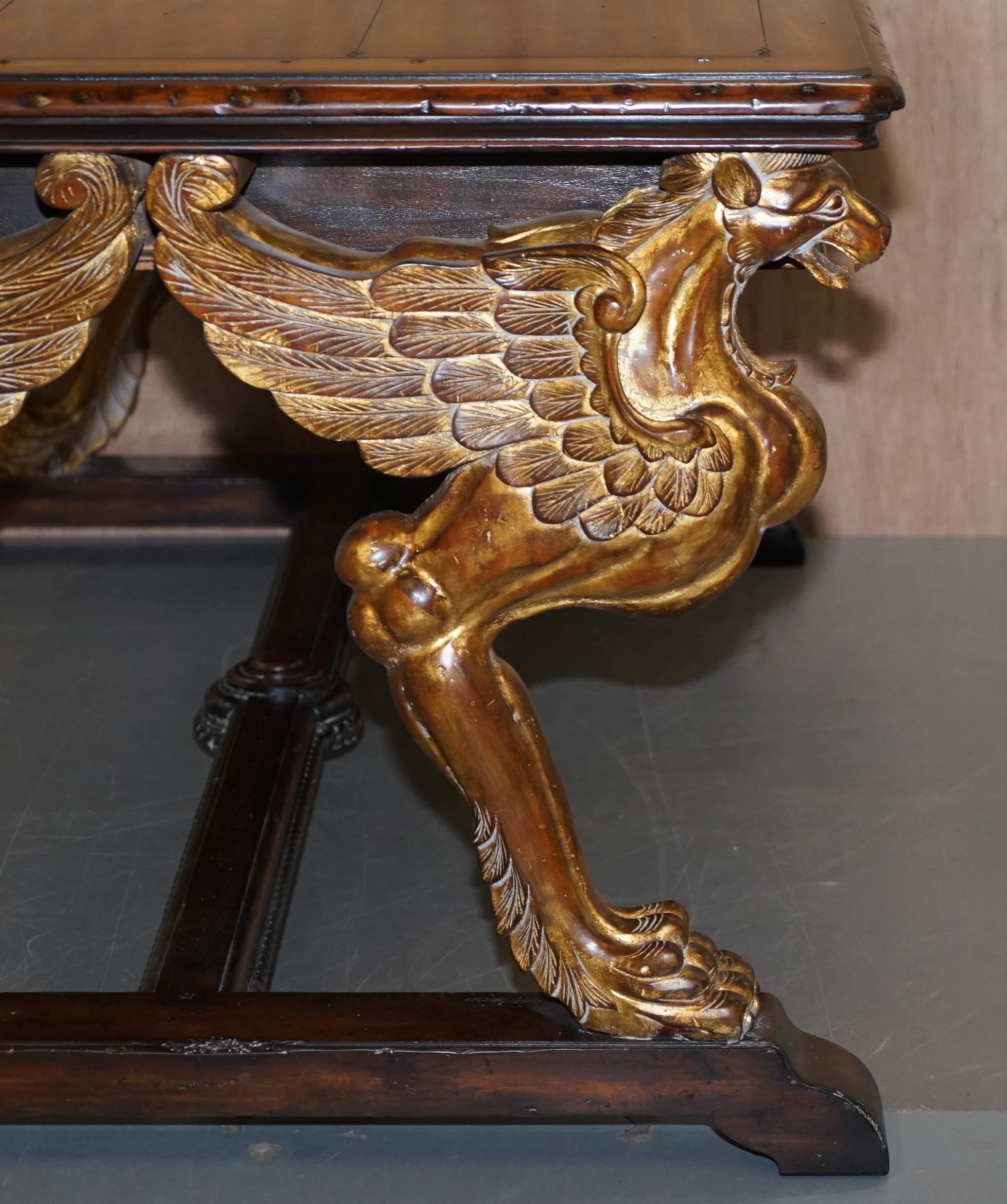 After RJ Horner Gold Giltwood Griffon Hardwood Double Sided Desk Writing Table For Sale 5