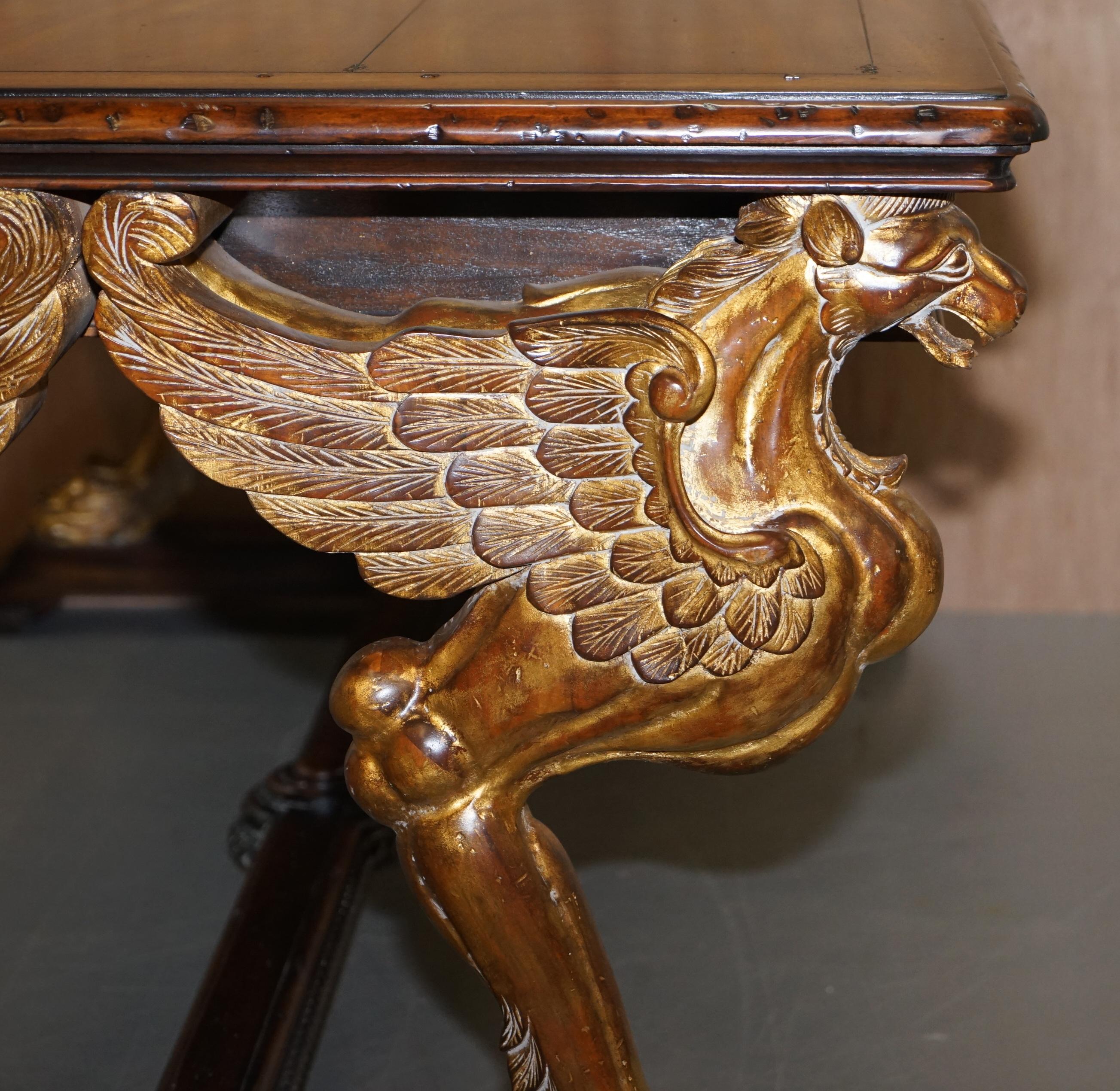 After RJ Horner Gold Giltwood Griffon Hardwood Double Sided Desk Writing Table For Sale 6