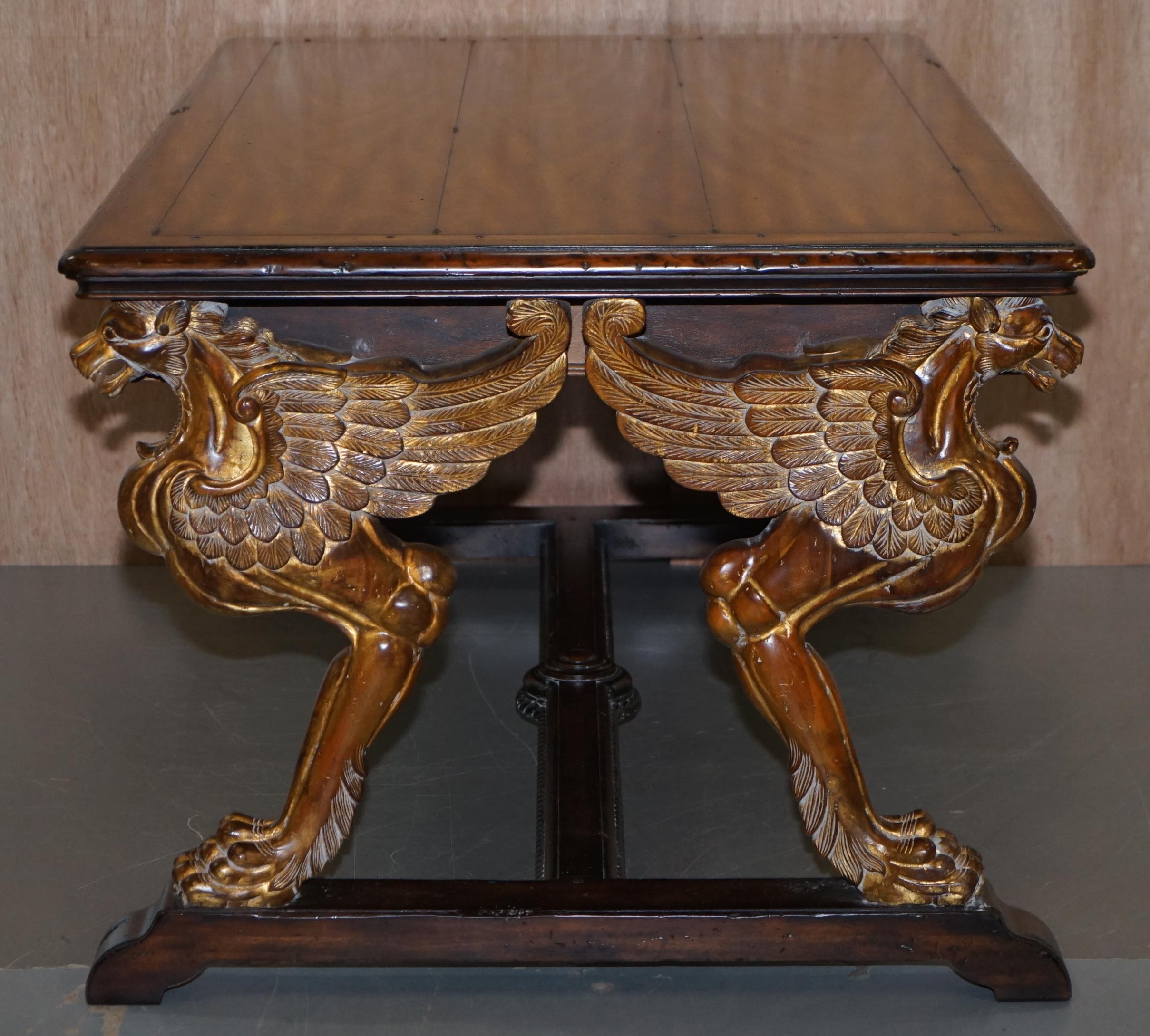 After RJ Horner Gold Giltwood Griffon Hardwood Double Sided Desk Writing Table For Sale 9