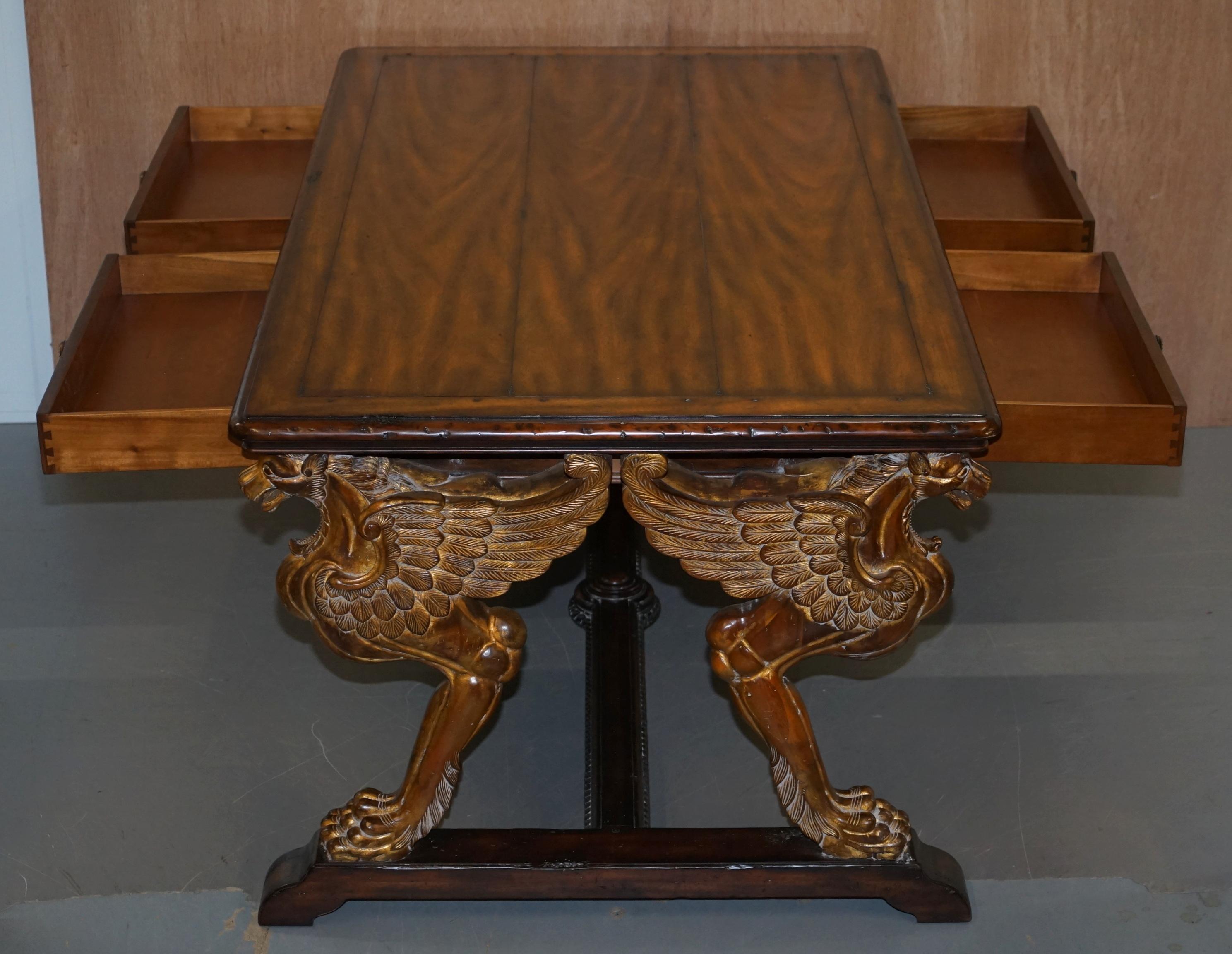 After RJ Horner Gold Giltwood Griffon Hardwood Double Sided Desk Writing Table For Sale 11