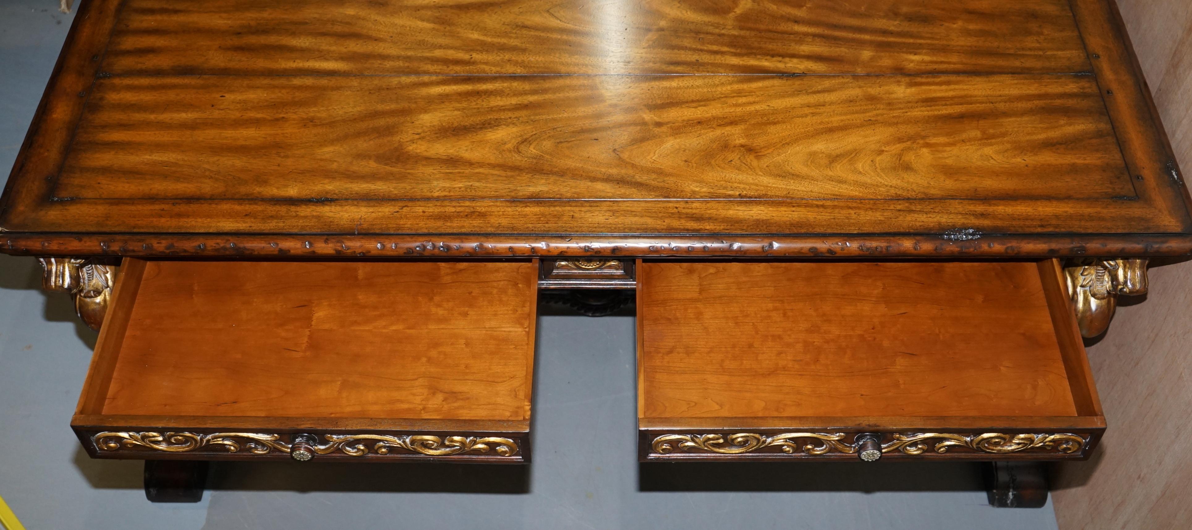 After RJ Horner Gold Giltwood Griffon Hardwood Double Sided Desk Writing Table For Sale 12