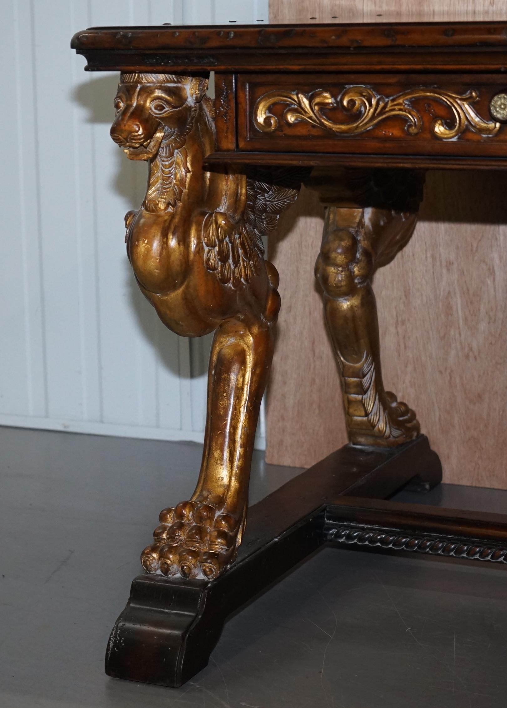 After RJ Horner Gold Giltwood Griffon Hardwood Double Sided Desk Writing Table For Sale 1