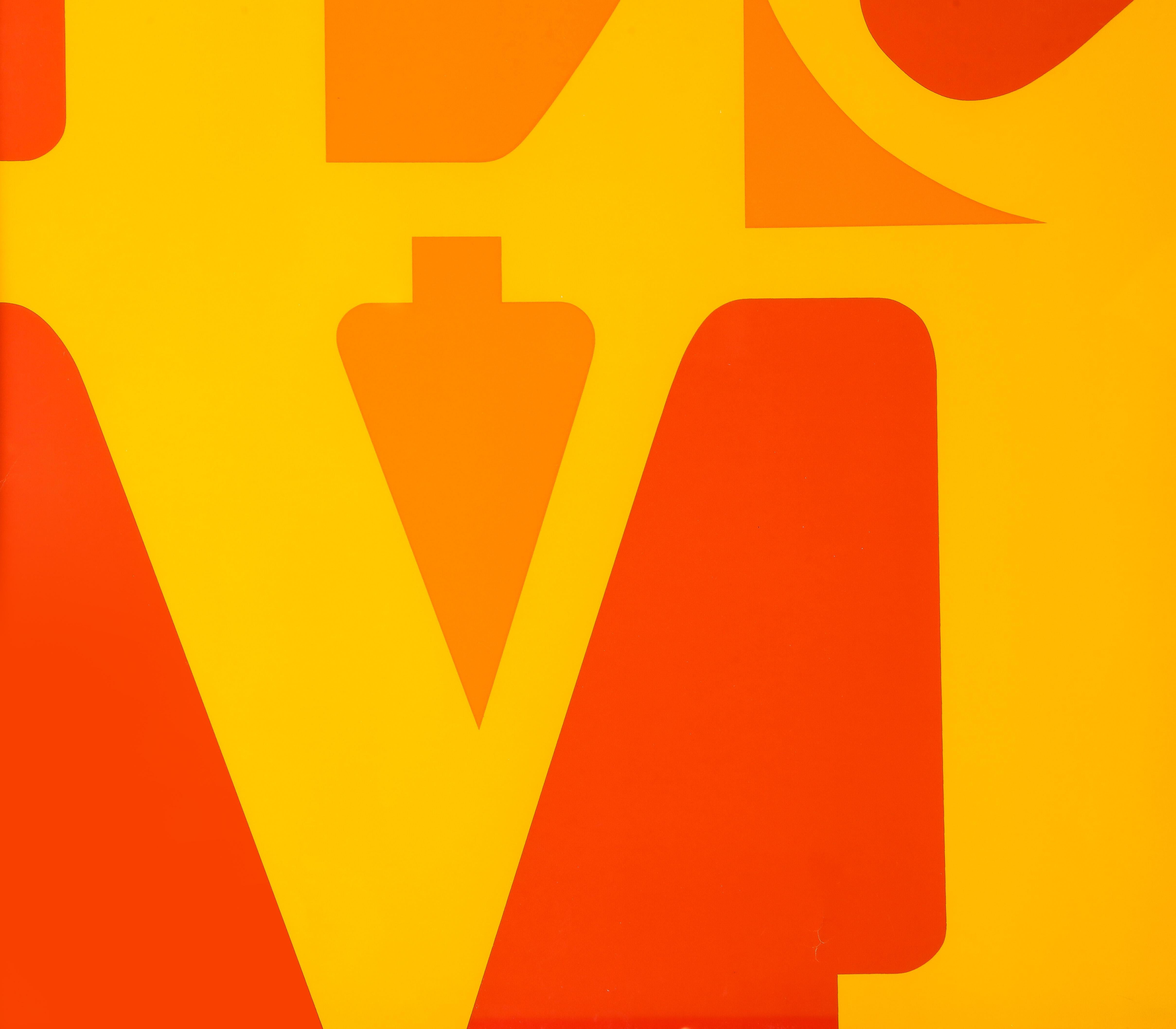 Brossé D'après Robert Indiana:: Golden Love:: sérigraphie:: sérigraphie:: jaune:: orange:: rouge en vente