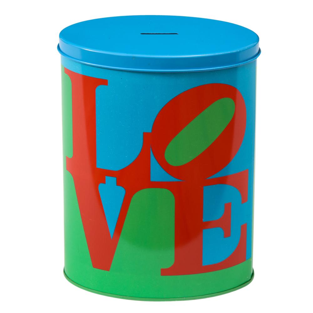 Mid-Century Modern Pop Art Love Coin Bank, After Robert Indiana, Red, Blue, Green.  For Sale