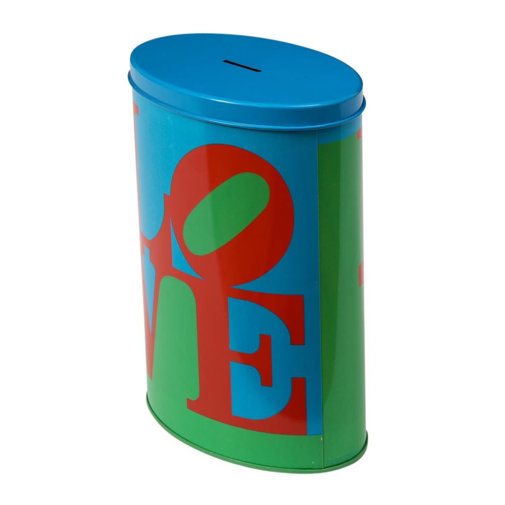 Metal Pop Art Love Coin Bank, After Robert Indiana, Red, Blue, Green.  For Sale