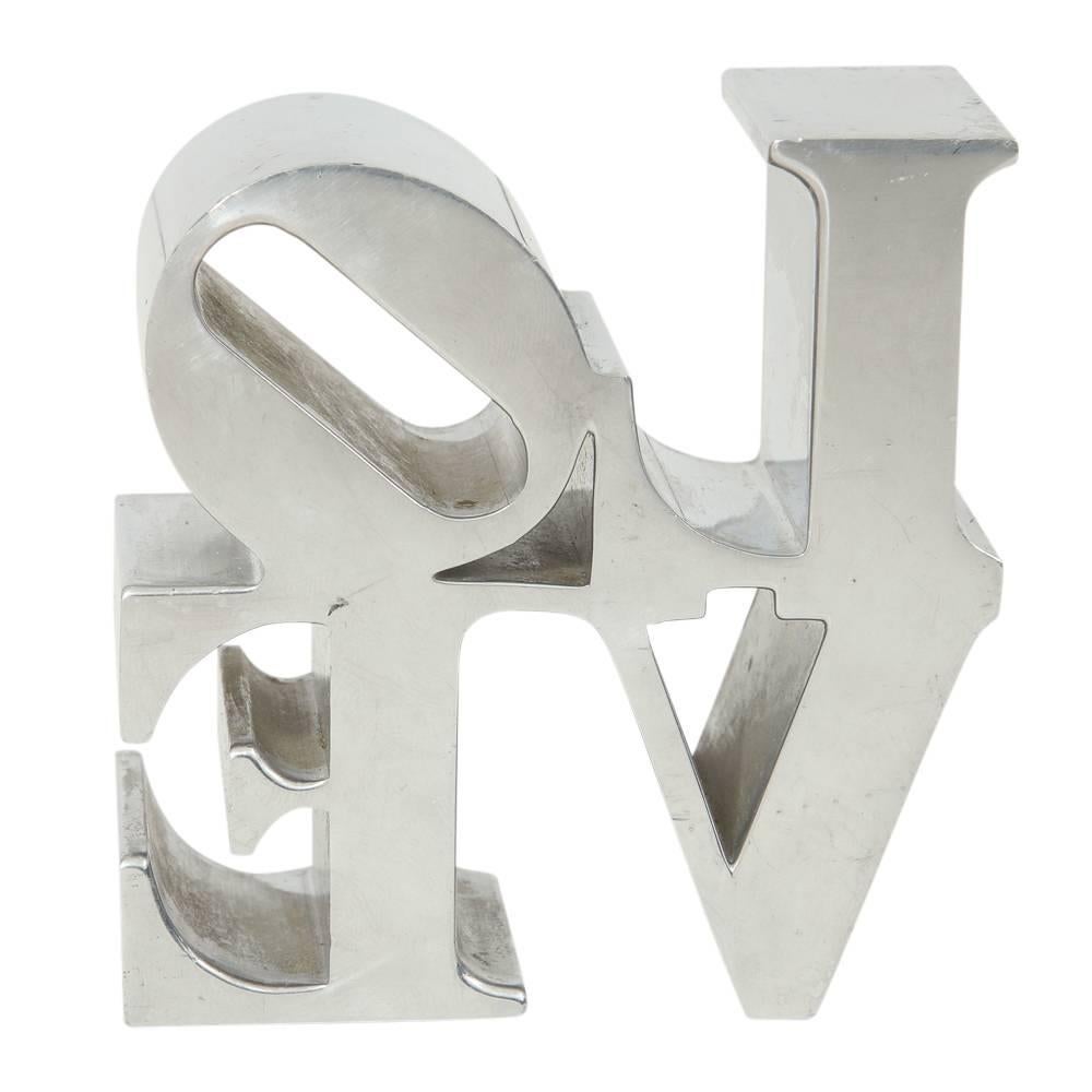 American After Robert Indiana Love Sculpture Paperweight Chrome Nickel, 1970s