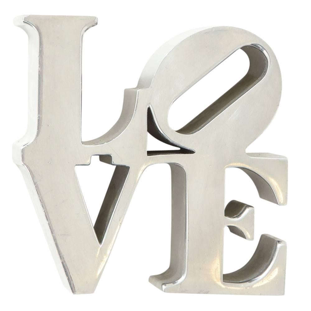 Late 20th Century After Robert Indiana Love Sculpture Paperweight Chrome Nickel, 1970s