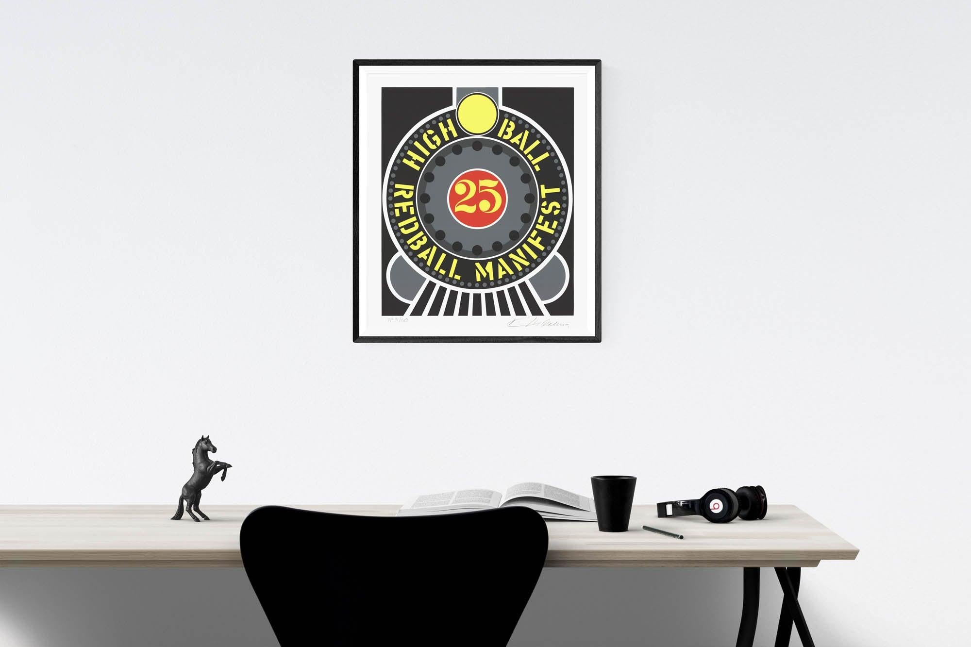 Highball on the Redball Manifest est une sérigraphie en édition limitée de Robert Indiana, signée et numérotée sur 30 au crayon, avec la mention 