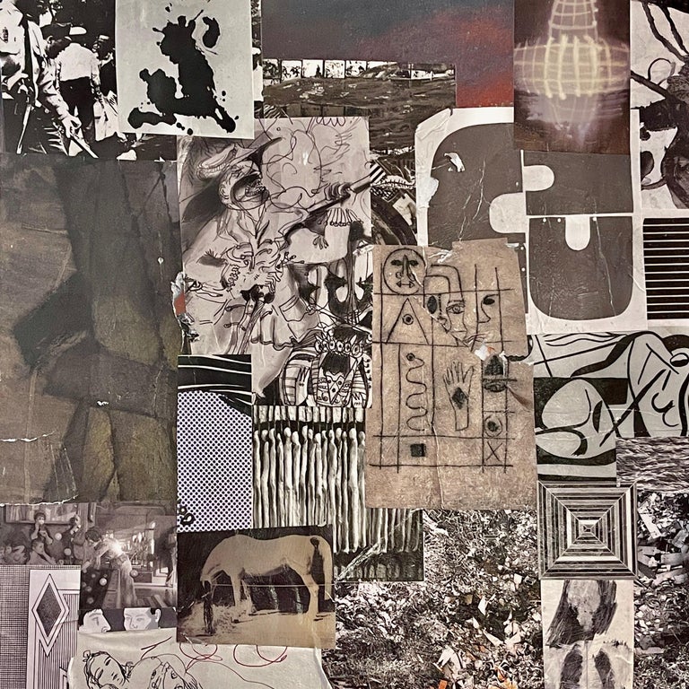 Black and White Collage on Board w. a Touch of Red For Sale at 1stDibs ...