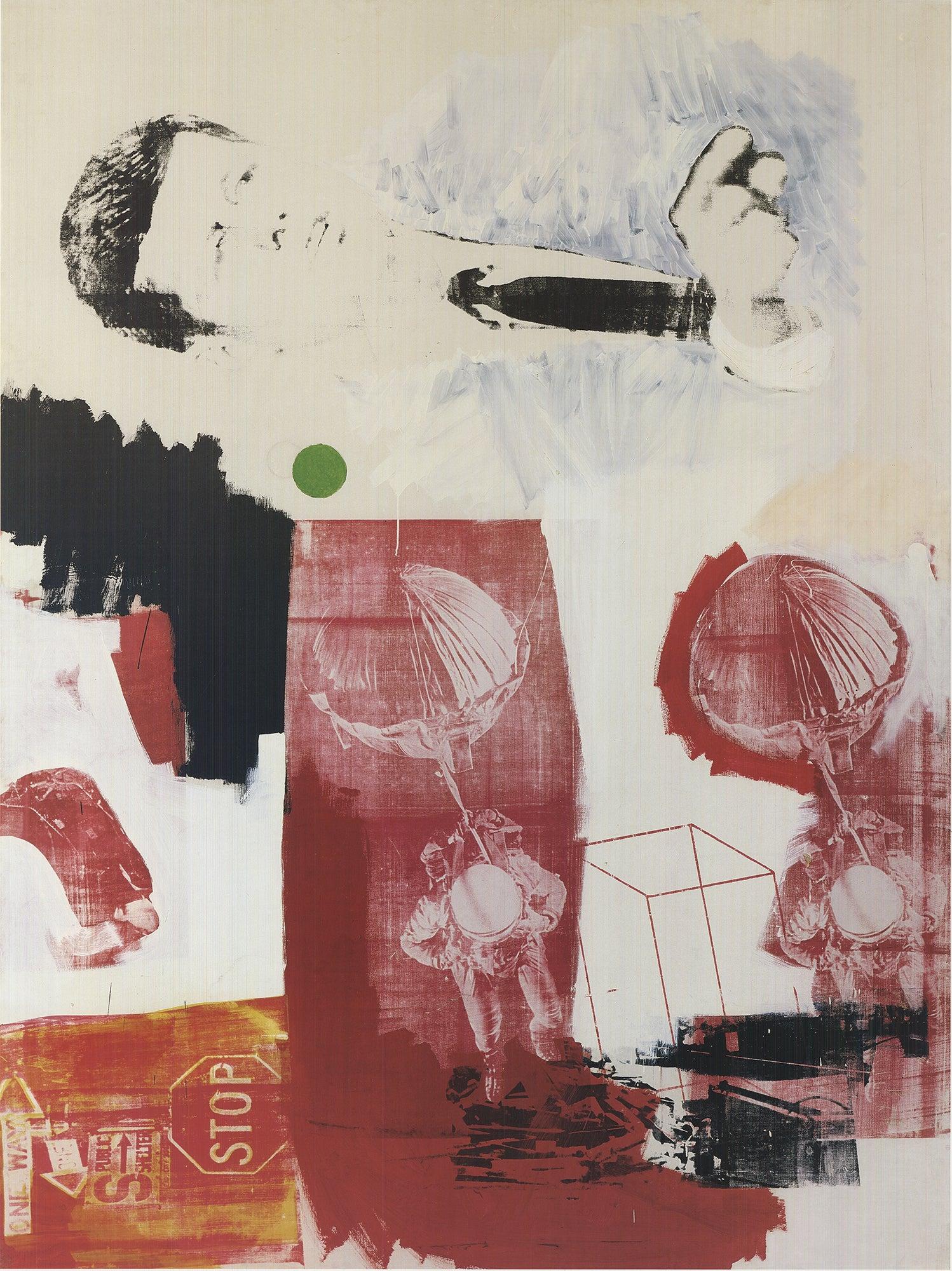 Rare exhibition poster from the series Collection of European Masters, published for the Kunstsammlung Nordrhein-Westfalen by Achenbach Editions.
Quote from 1981 explores themes of communication and language. The work features various text elements