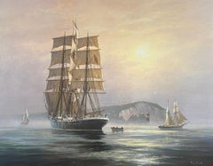 Classic Tall Sailing Ship off English Coastline the Needles