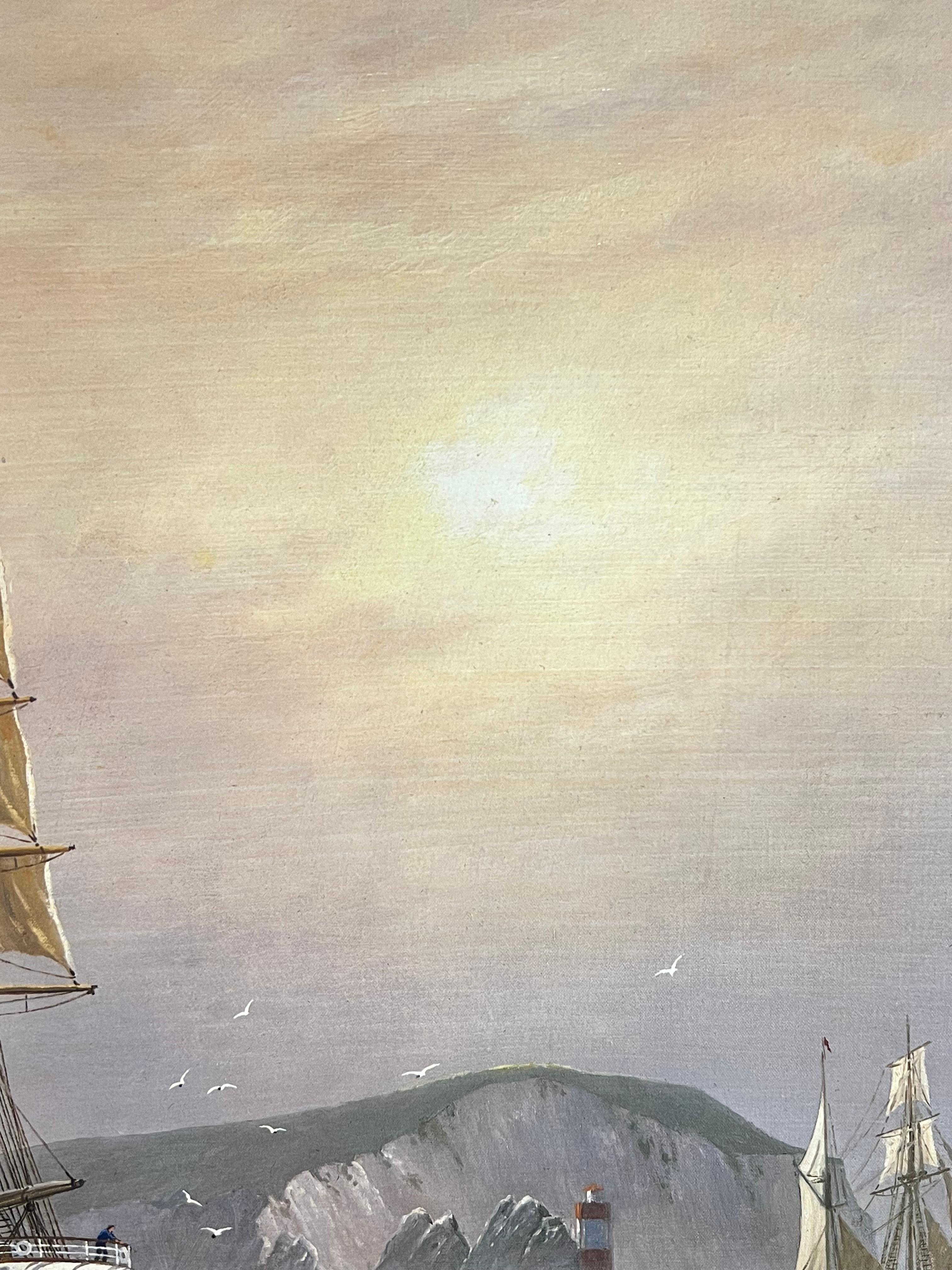 Veliero classico al largo della costa inglese, il Needles - Figurative Painting Marrone di after Roger Desoutter