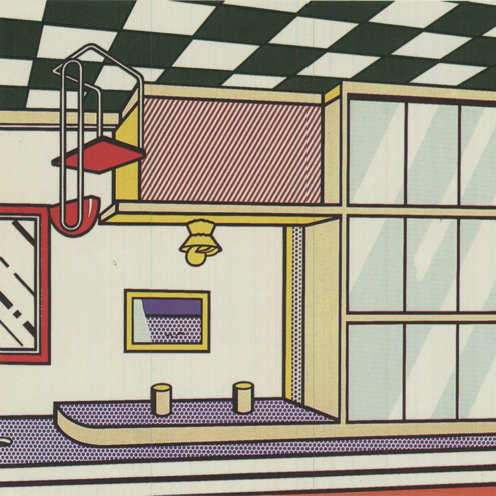 Carte postale vierge éditée par VG Bild-Kunst, Bonn en 1992 pour l'exposition de Pop Art au Museum Ludwig Koln. Imprimé en Allemagne. Encadré dans un cadre en bois blanc avec un profil frontal de 1 pouce et un profil latéral de 3/4 de pouce. L'œuvre