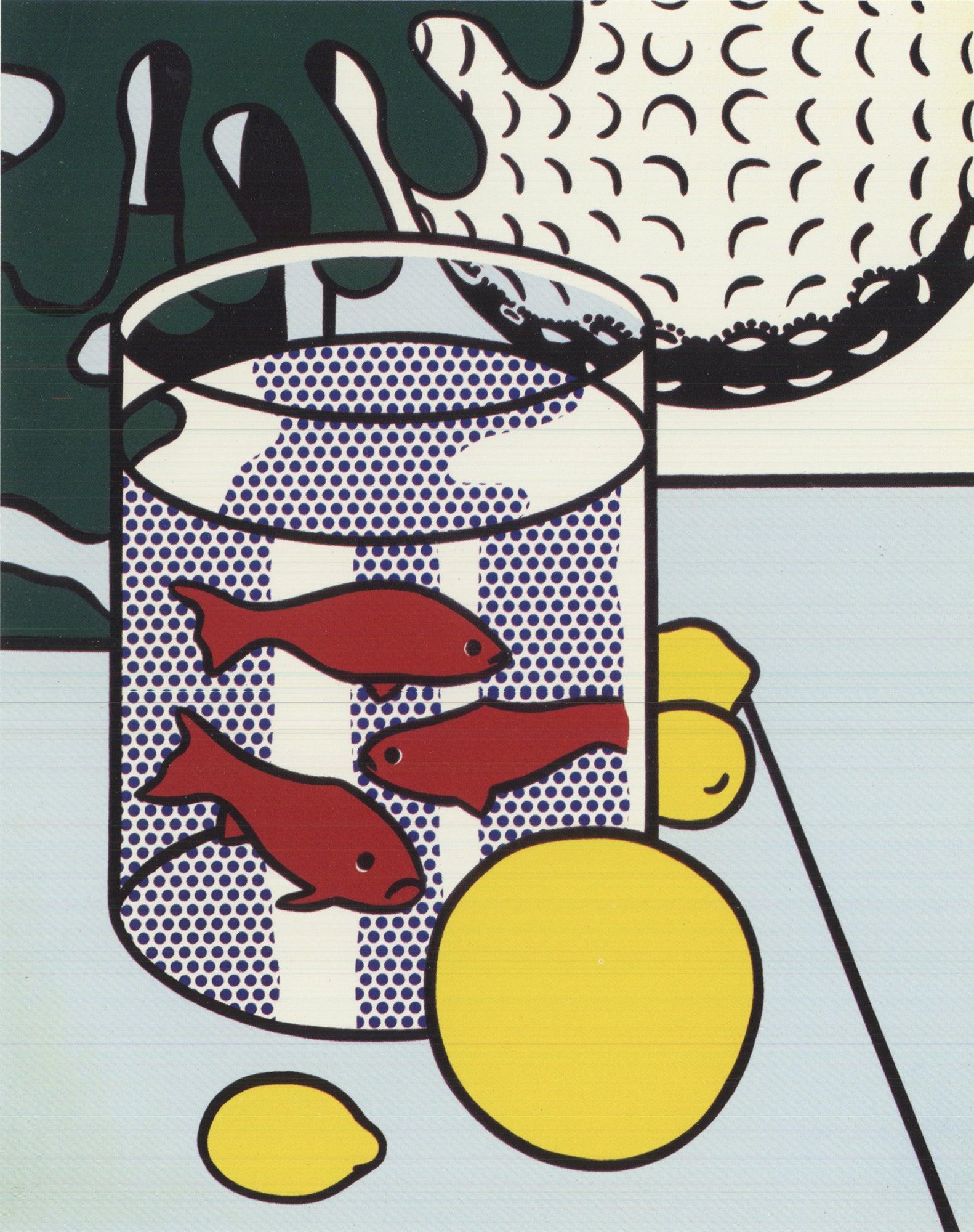Still Life with Goldfish Bowl è un biglietto d'auguri vintage del 1980, stampato originariamente per il Guggenheim Museum. Il biglietto è incorniciato in una cornice di legno bianco con un profilo frontale di 1 pollice e un profilo laterale di 3/4