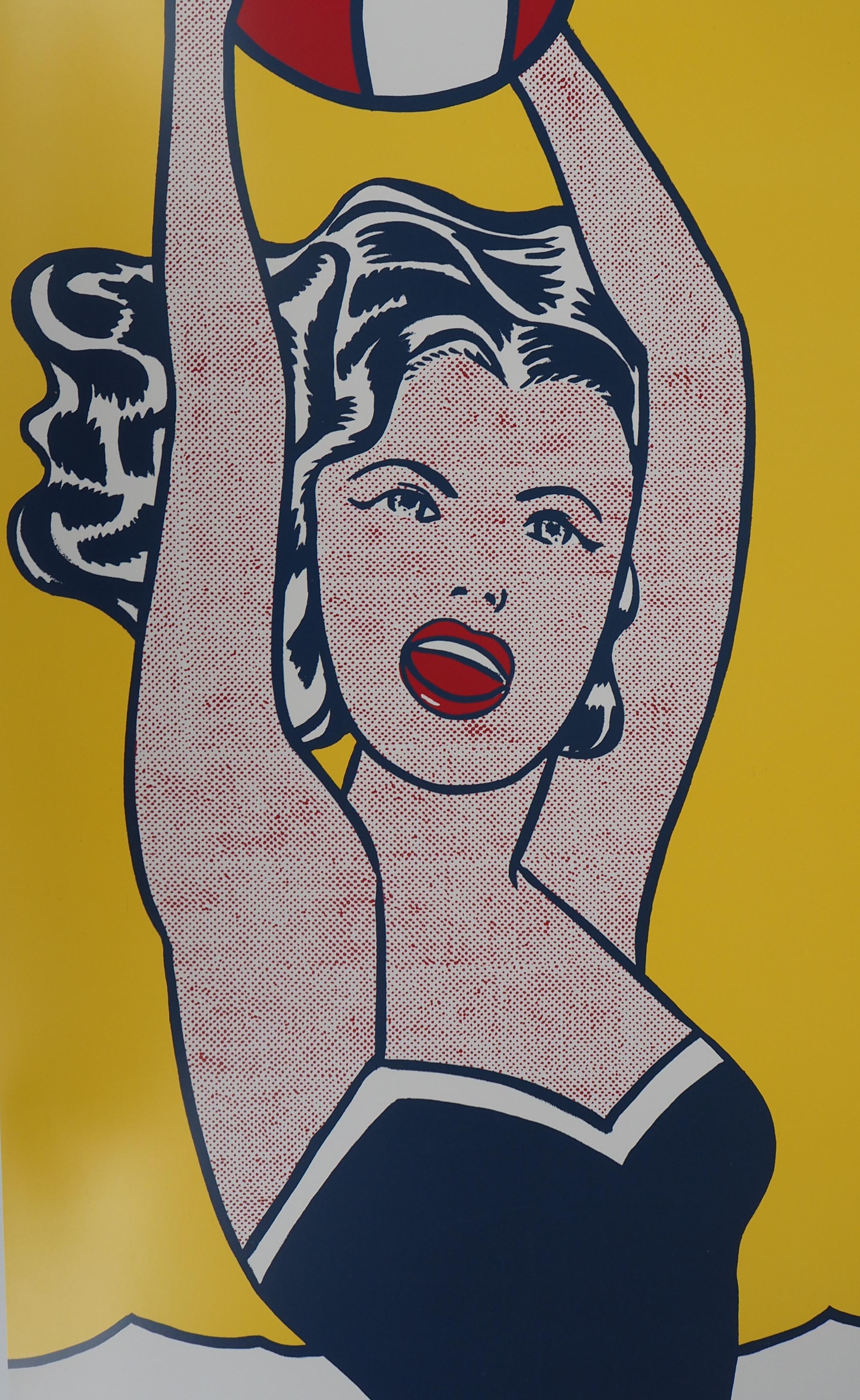 Woman with Red Ball - Original vintage poster, Bruxelles 1995 - Brown Figurative Print by (after) Roy Lichtenstein