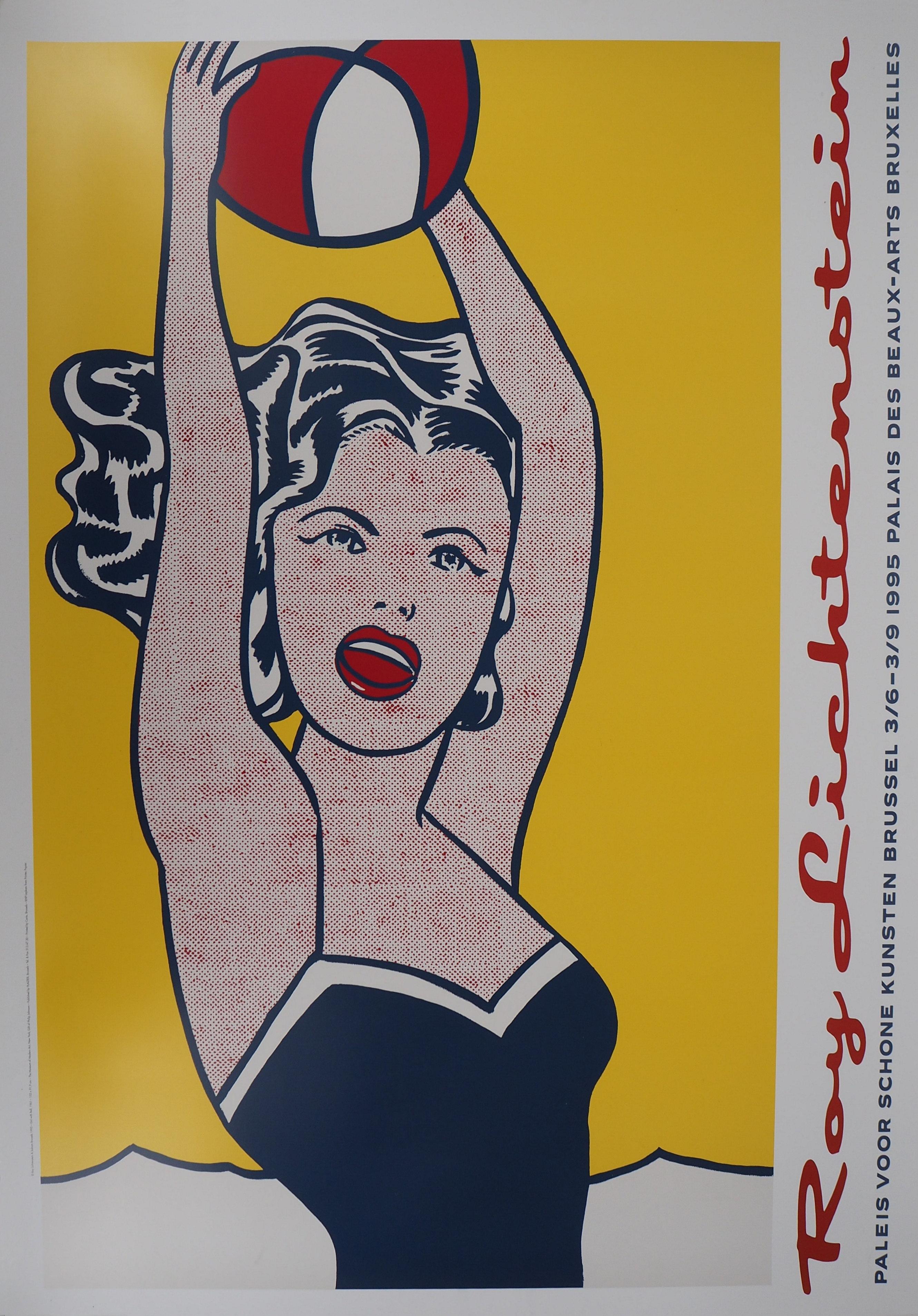 (after) Roy Lichtenstein Figurative Print - Woman with Red Ball - Original vintage poster, Bruxelles 1995