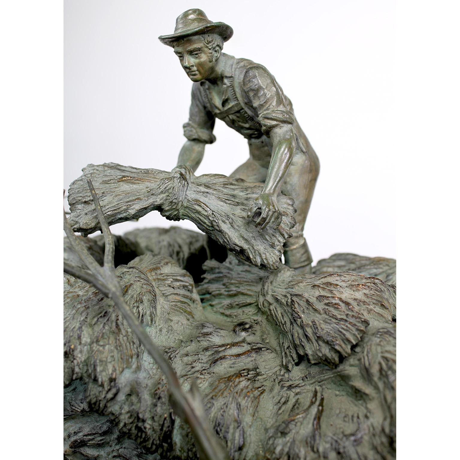 Country After Rudolf Winder, a Bronze Sculpture Farmers on Horse-Cart