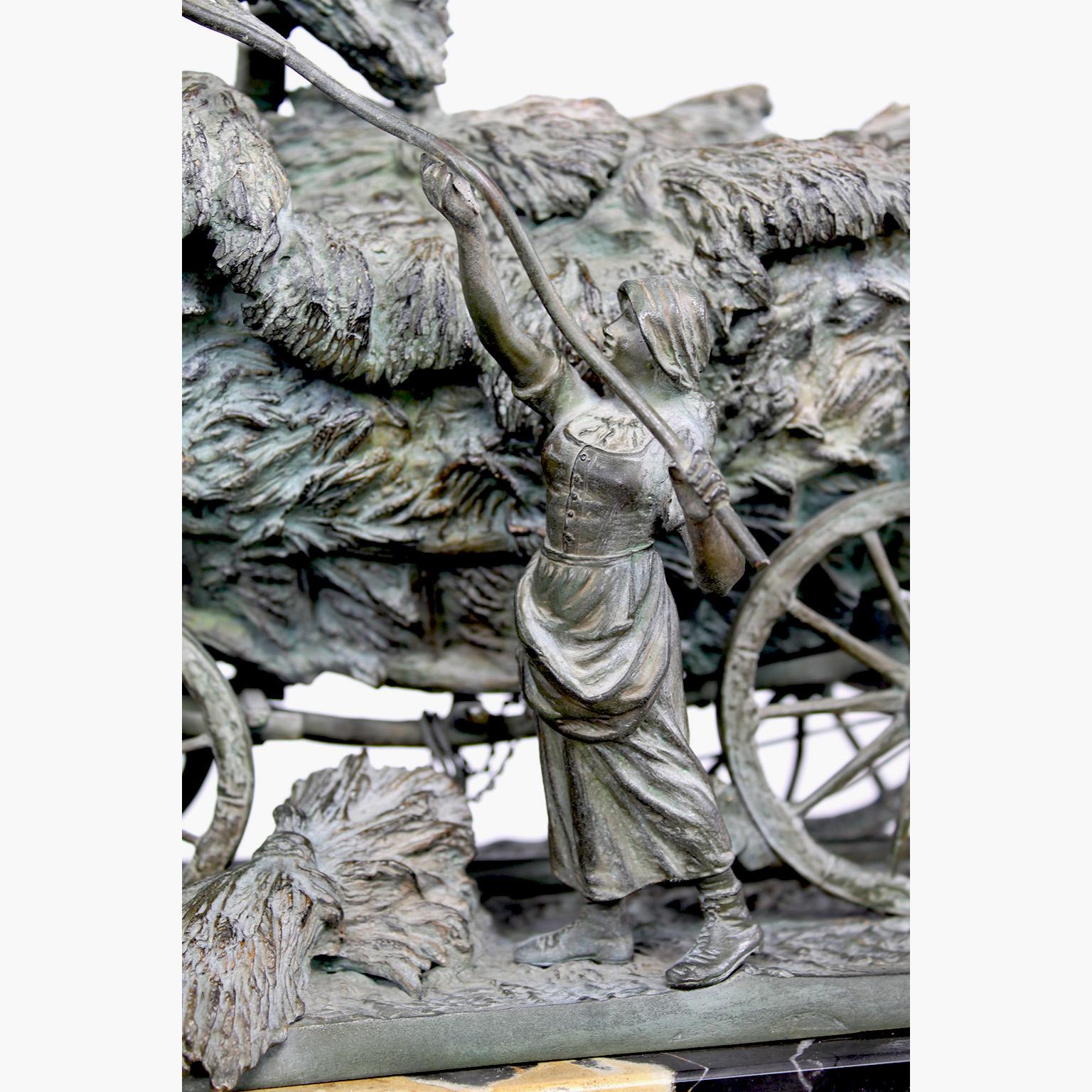 Austrian After Rudolf Winder, a Bronze Sculpture Farmers on Horse-Cart