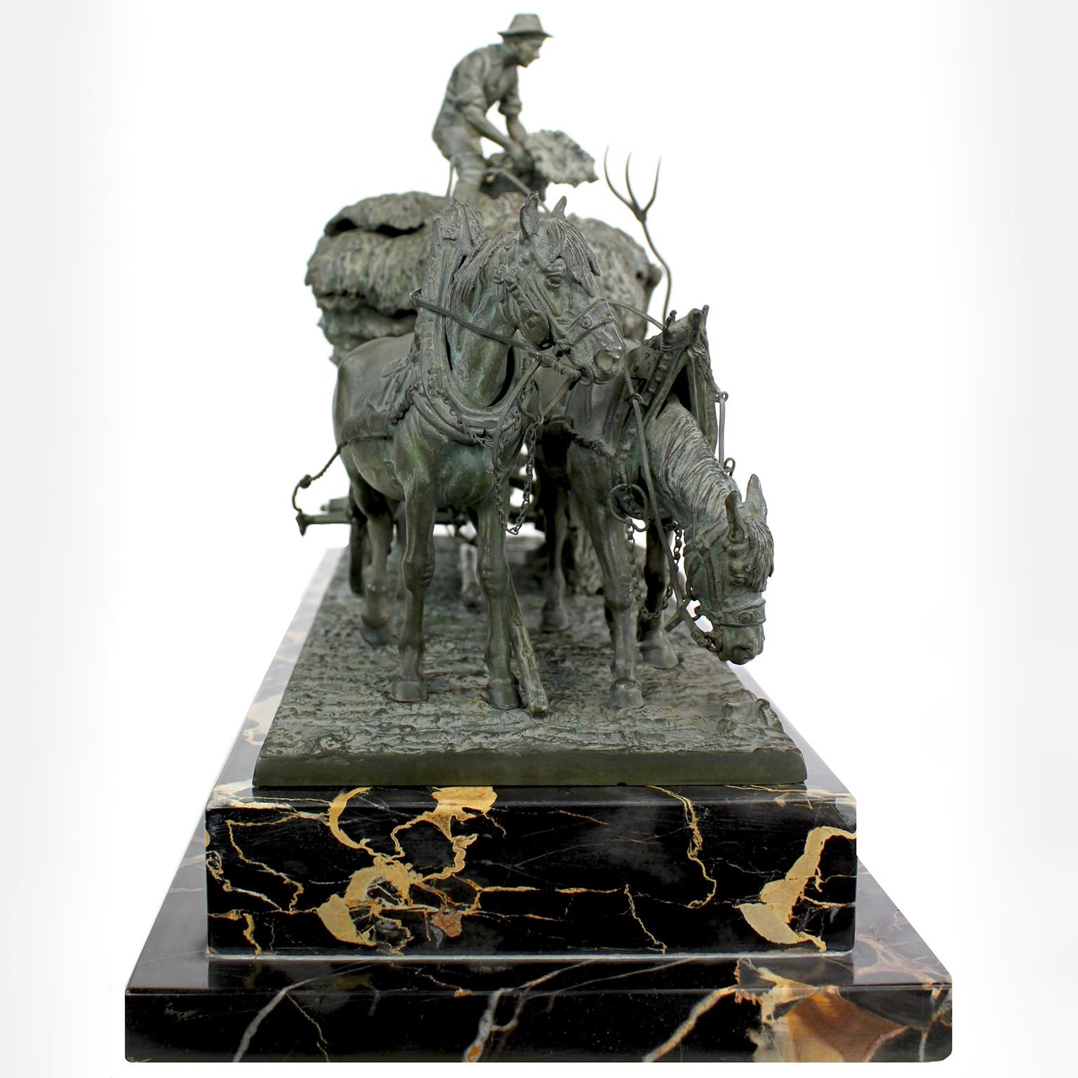Patinated After Rudolf Winder, a Bronze Sculpture Farmers on Horse-Cart
